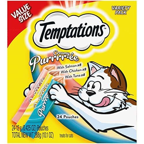 Temptations Creamy Puree Variety Pack of Squeezable Cat Treats, 0.42 oz. Tubes, 24 Count