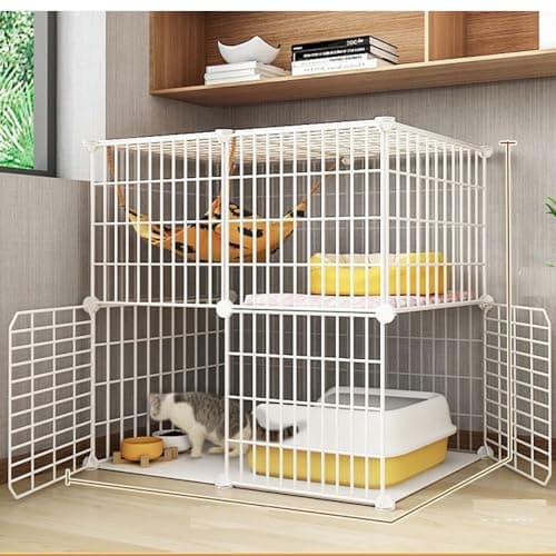 Cat Cage Indoor DIY Cat Playpen Detachable Metal Wire Kennels Cat Cage Indoor Cat Enclosures DIY Cat Playpen Metal Kennel (2 Tier)