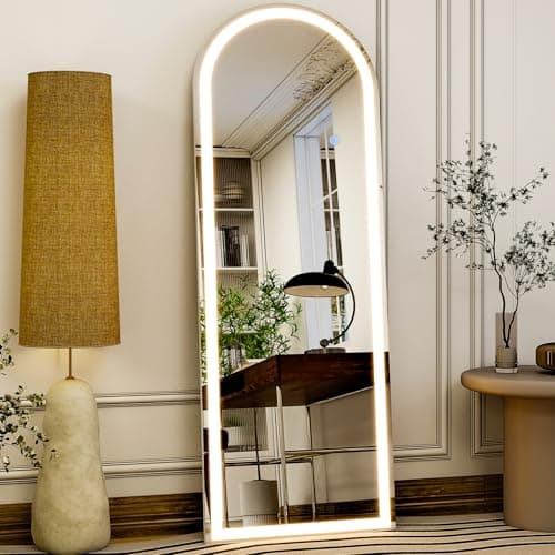 GLSLAND 20"x56" Arched LED Full Length Mirror with Lights – Wall Mounted or Standing Full Body Mirror for Bedroom/Cloakroom – Dimmable with 3 Color Lighting Modes