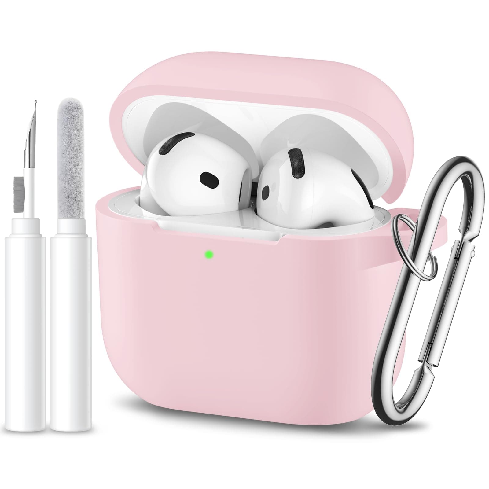 for Airpods 4th Generation Case Cover(2024),Soft Silicone Full Protective Case for AirPods 4 Case with Keychain & Cleaner Kit,Compatible with Apple Airpods 4 for Women,Men(Lightpink)