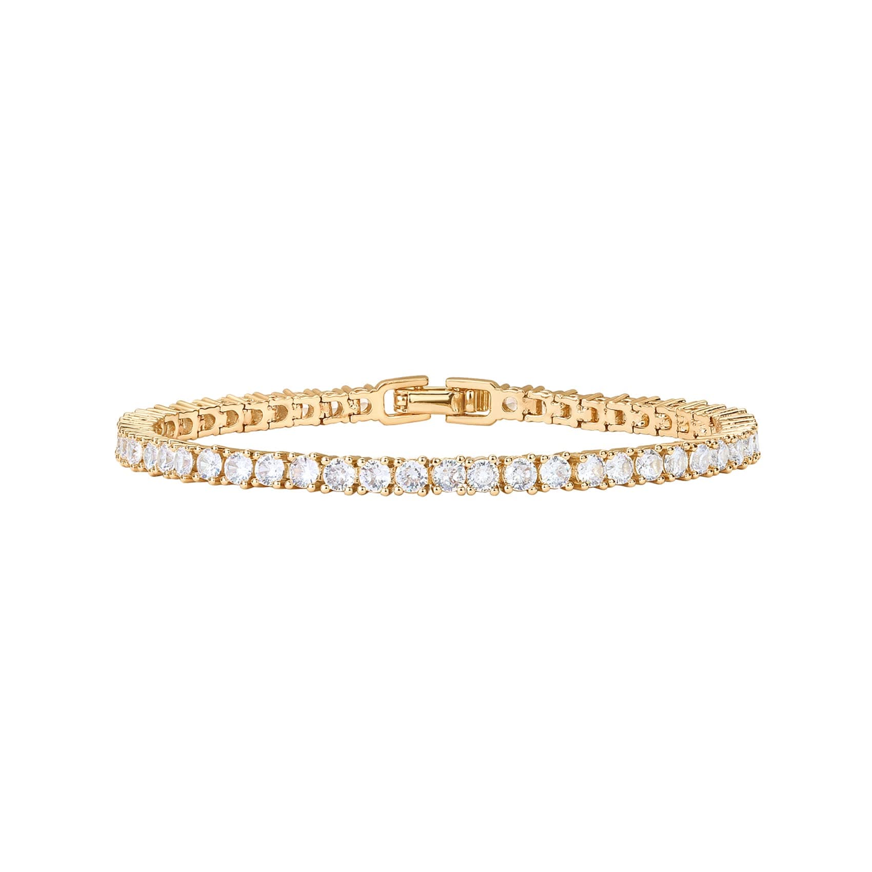 PAVOI 14K Gold Plated 3mm Cubic Zirconia Classic Tennis Bracelet | Gold Bracelets for Women | Size 6.5-7.5 Inch 14K Yellow Gold 6.5 Inches