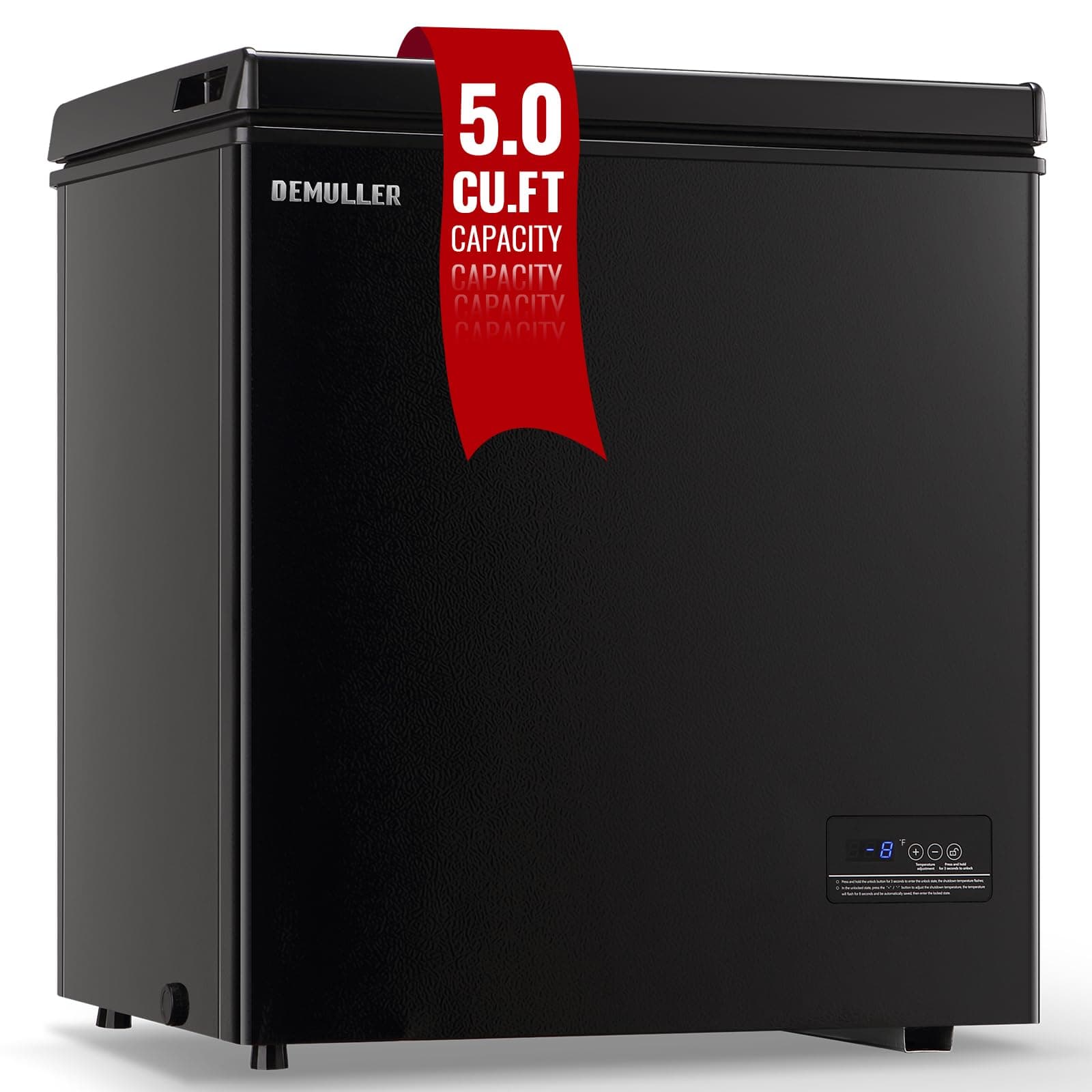 Chest Freezer 5.0Cubic Feet Deep Freezer Freestanding Freezers with 2 Removable Stainless Steel Basket, Mini Freezer Top Open Door Compact Freezer with Electronic Control 41℉ to -15℉BLACK 5.0 Cu.Ft Black