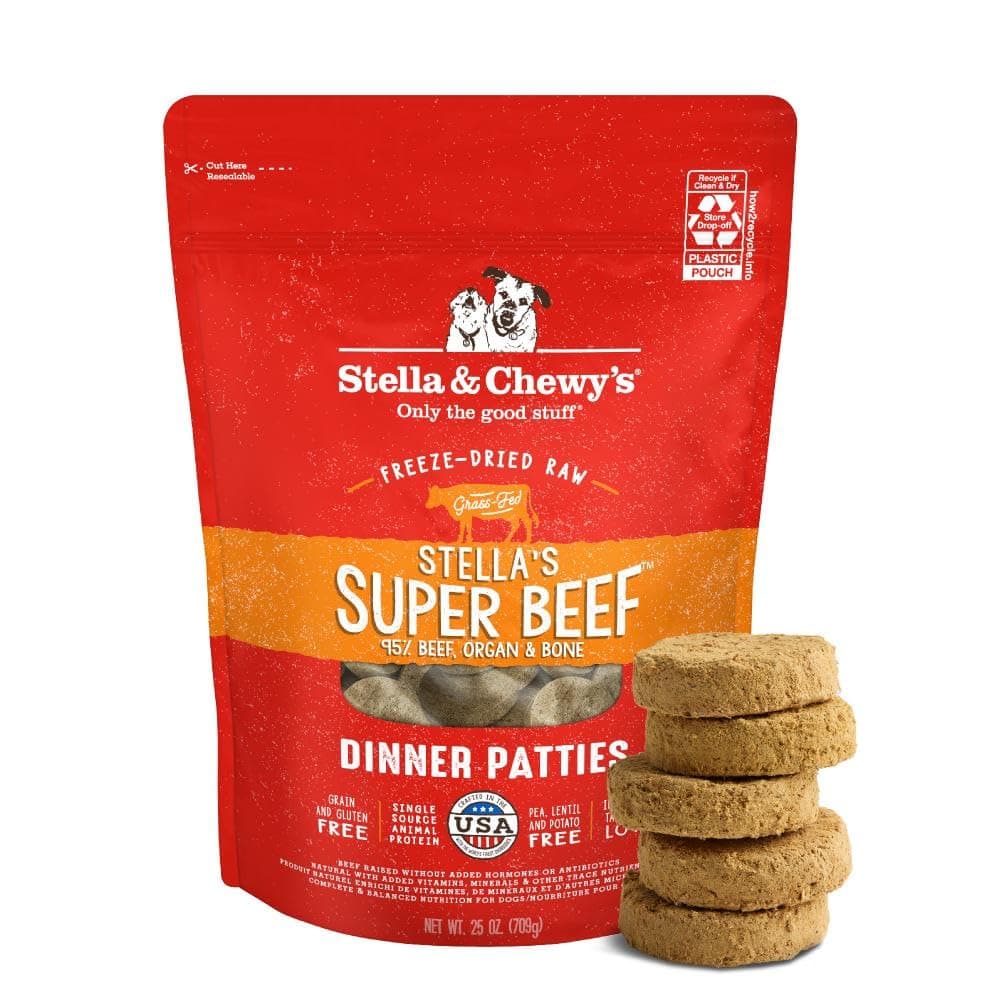Stella & Chewy's Hamburguesas Crudas Liofilizadas - Receta de Res - Comida para Cachorros y Perros Alta en Proteínas y Libre de Granos - Perfecta para Comedores Exigentes - 25 oz Super Beef 1.56 Libras (Paquete de 1)