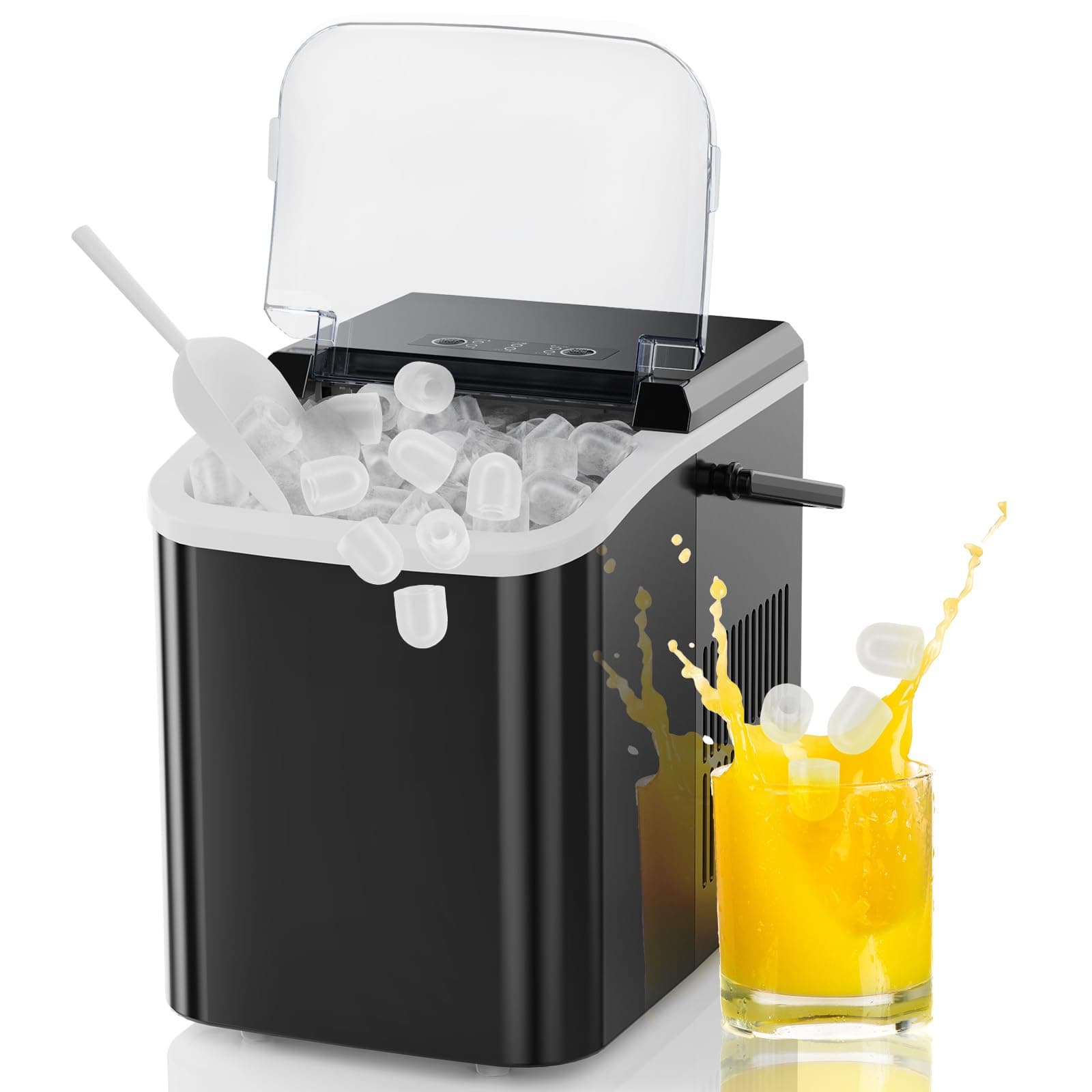 NEWBULIG Ice Makers Countertop with Handle, Portable Ice Machine, 9 Bullet Cubes in 6 Mins, 26lbs in 24Hrs, Auto-Cleaning, with Basket and Scoop, for Home, Kitchen, RV, Camping, Black Black Handle 12.5"*11.6"*8.8"