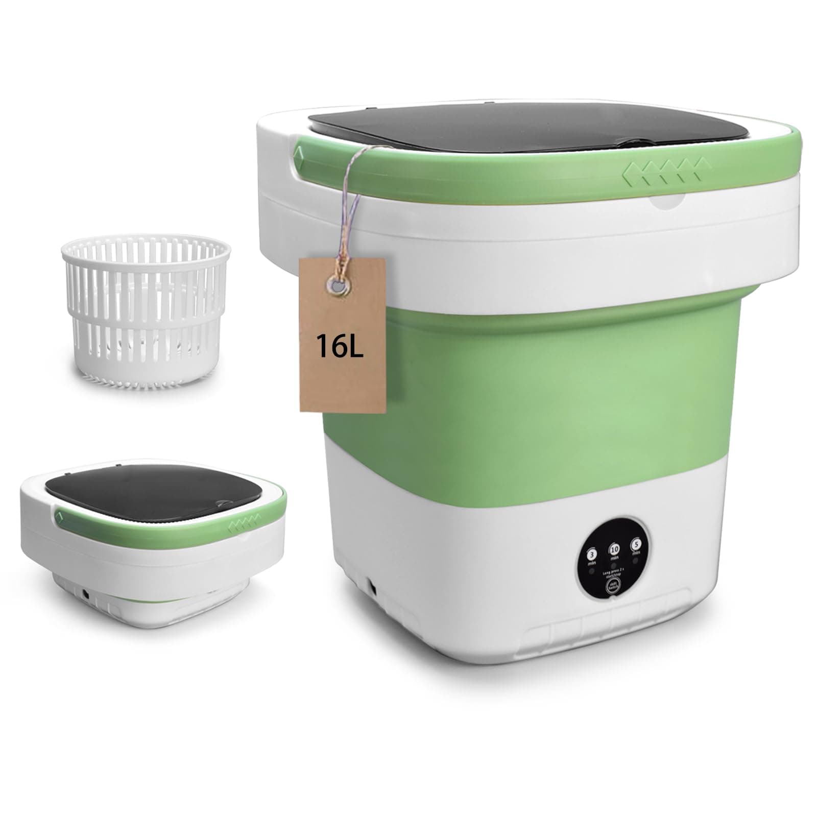 Portable Washing Machine, Mini 16L Foldable Laundry Machine with 3 Modes Deep Cleaning, Upgraded Small Collapsible washer for Hotel, Apartment, Home and Travel - Green