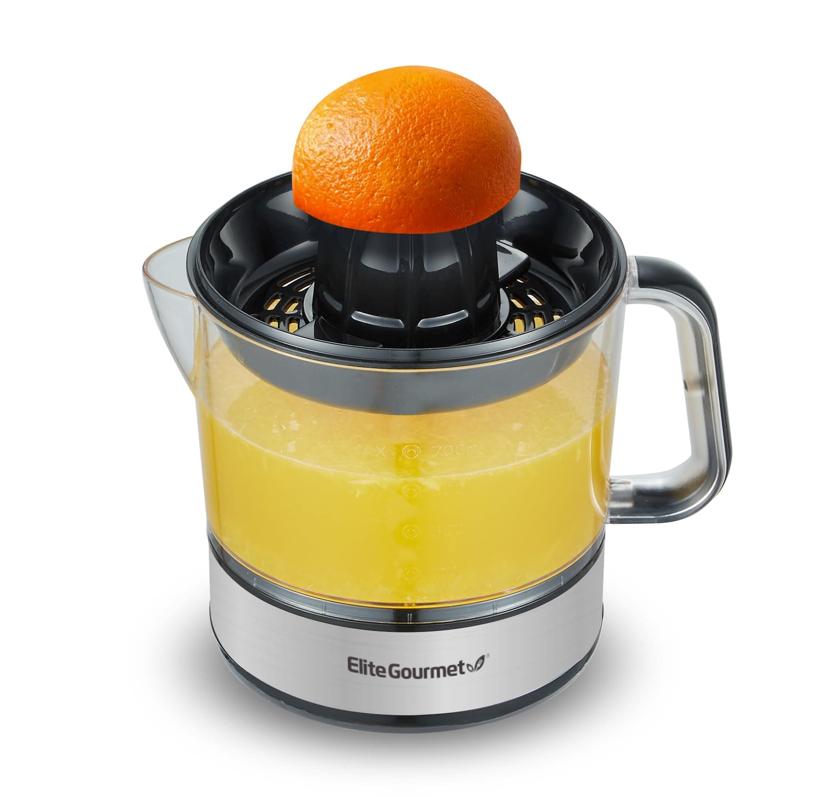 Elite Gourmet ETS623 BPA-Free Electric Citrus Juicer, Compact, Large Volume, Pulp Control, Oranges, Lemons, Limes, Grapefruits with Easy Pour Spout, 24oz, Black/Stainless Steel