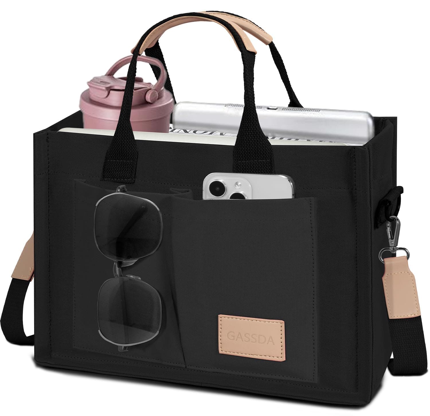 Tote Bags for Women Canvas Tote Purse Crossbody with Pockets Top Handle Shoulder Satchel Bag for Women Black