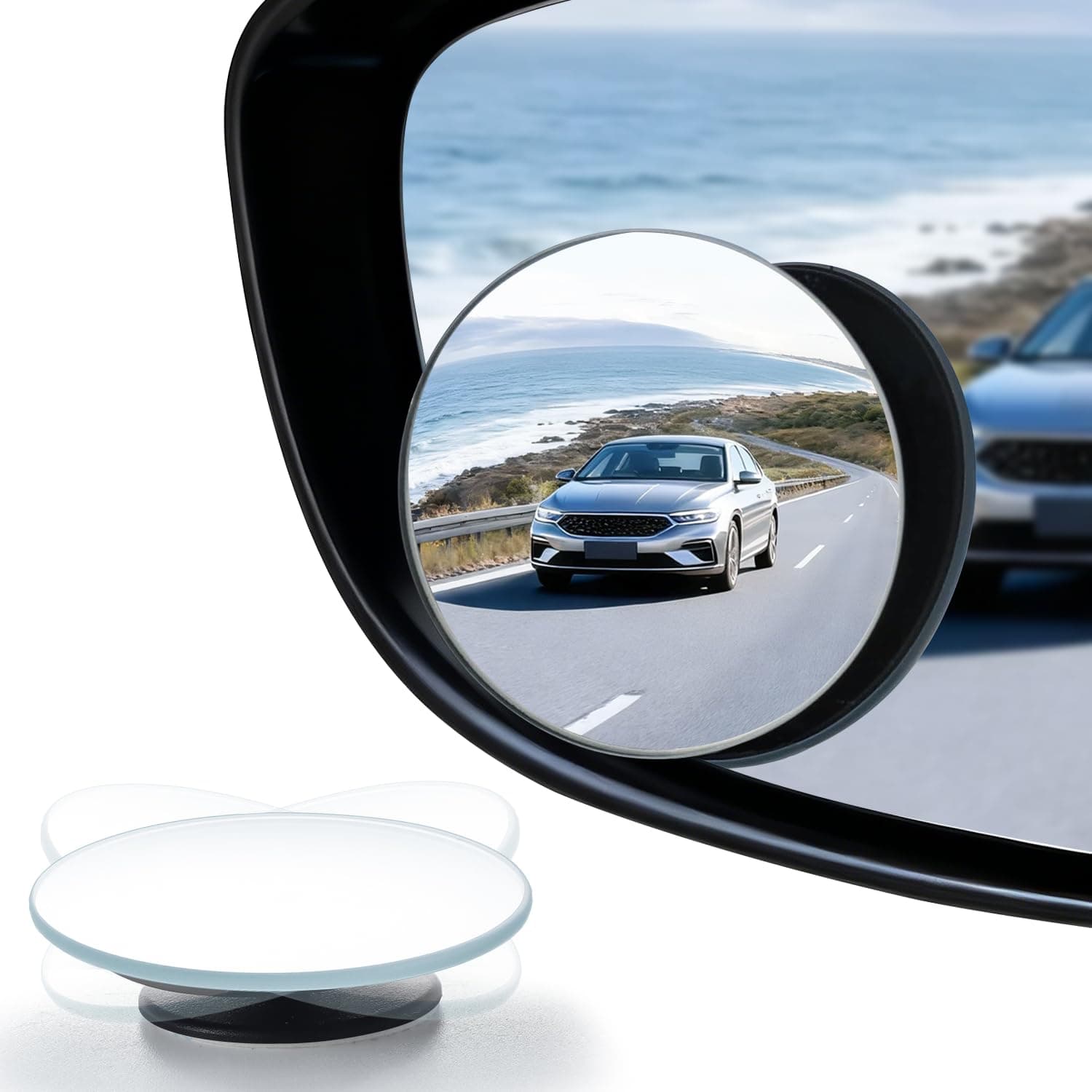 LivTee Blind Spot Mirror, 2" Round HD Glass Frameless Convex Rear View Mirrors Exterior Accessories with Wide Angle Adjustable Stick for Car SUV and Trucks, Pack of 2 Round Pack of 2