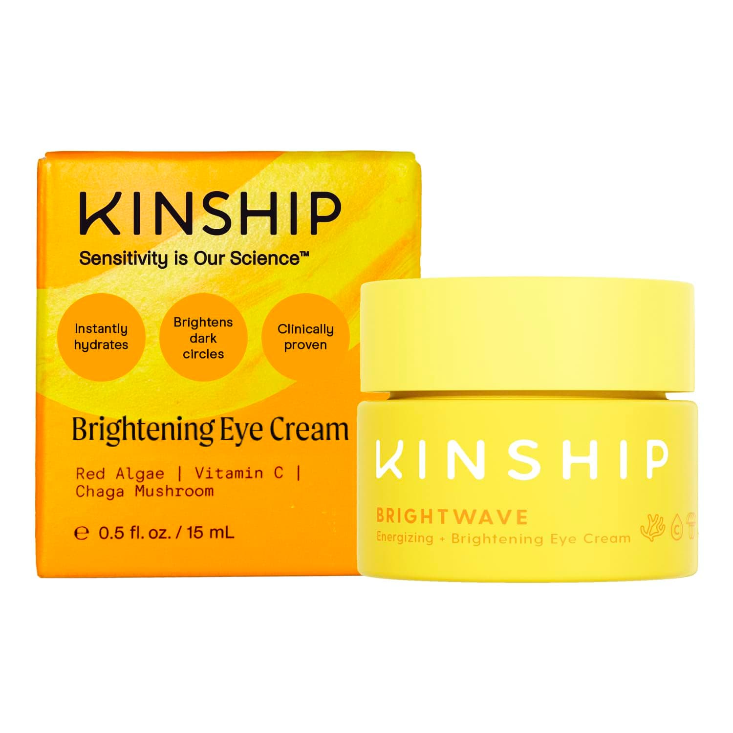 Kinship Brightwave Vitamin C Under Eye Brightener Cream for Sensitive Skin | Dark Circles Under Eye Treatment | Diminishes Fine Lines | Hydrating Eye Cream w/Antioxidants | Fragrance Free, (0.5 Oz) 0.5 Ounce (Pack of 1)