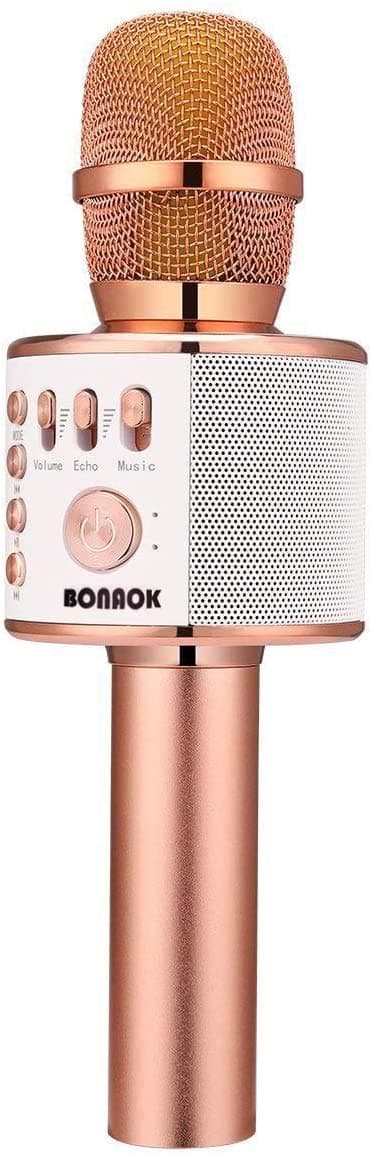 Microphone Karaoke Bluetooth Sans Fil BONAOK, 3-en-1 Microphone Portable à Main Machine de Karaoke Haut-Parleur Fête à Domicile Anniversaire pour Tous