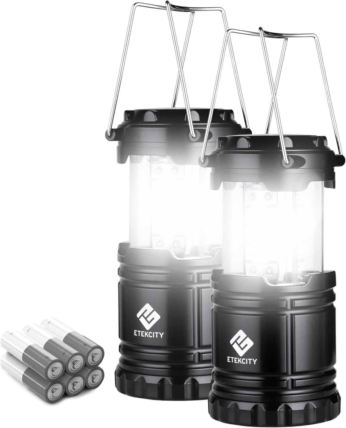 Etekcity Lantern Camping Essentials Lights, Led Flashlight for Power Outages, Survival Gear and Supplies for Emergency, Hurricane Preparedness Items , Battery Operated Lamp, 2 Pack, Black