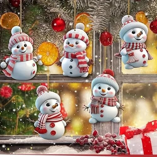 Christmas Ornaments Cute Snowman Acrylic Ornaments for Christmas Tree Decorations White Snowman with Hat Christmas Hanging Ornament Ornament Hanging Decorations for Christmas Tree Decor 5pcs
