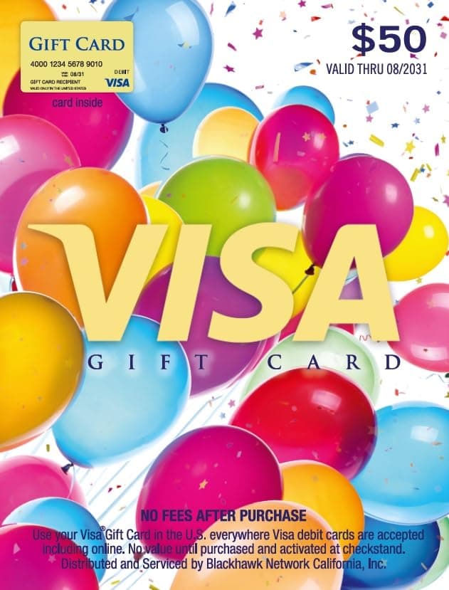 Visa $50 Balloons Gift Card (plus $4.95 Purchase Fee)
