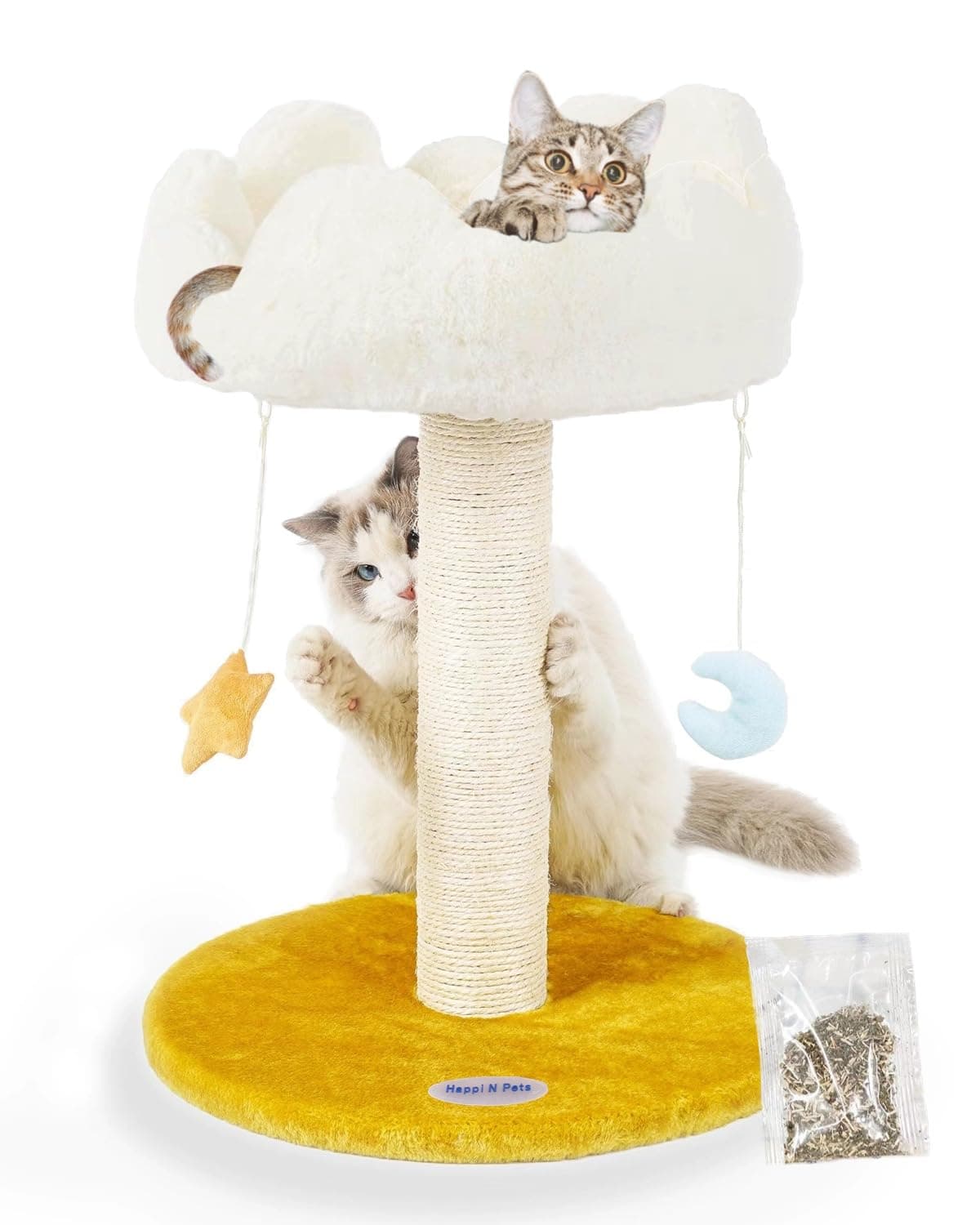 Happi N Pets Cloud Cat Tree, Cat Scratching Post with Bed, Small Cat Tree for Kittens, Cat Scratch Post with Cloud-Shaped Soft Perch & Cute Toys, Removeable Cover, Bonus Catnip 22"