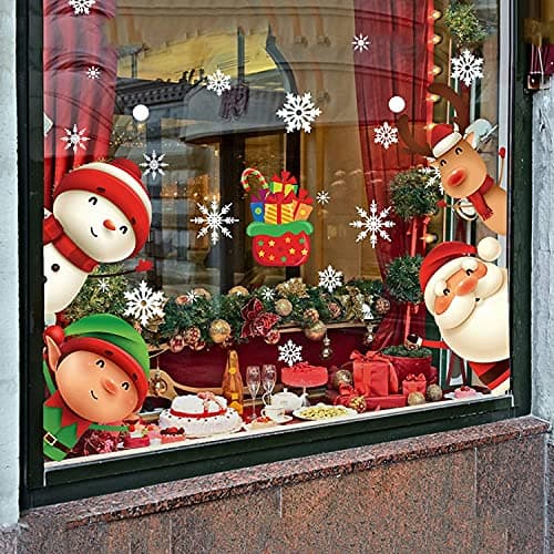 XIMISHOP 82PCS Christmas Snowflake Window Clings Stickers for Glass, Xmas Decals Christmas Decorations Indoor Holiday Snowflake Santa Claus Reindeer Decals for Party