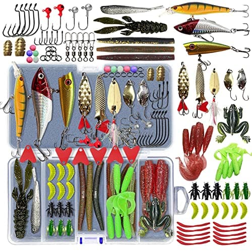 UperUper Fishing Lures Kit Set, Baits Tackle Including Crankbaits, Topwater, Spinnerbaits, Worms, Jigs, Hooks, Tackle Box and More Fishing Gear Lure for Bass Trout
