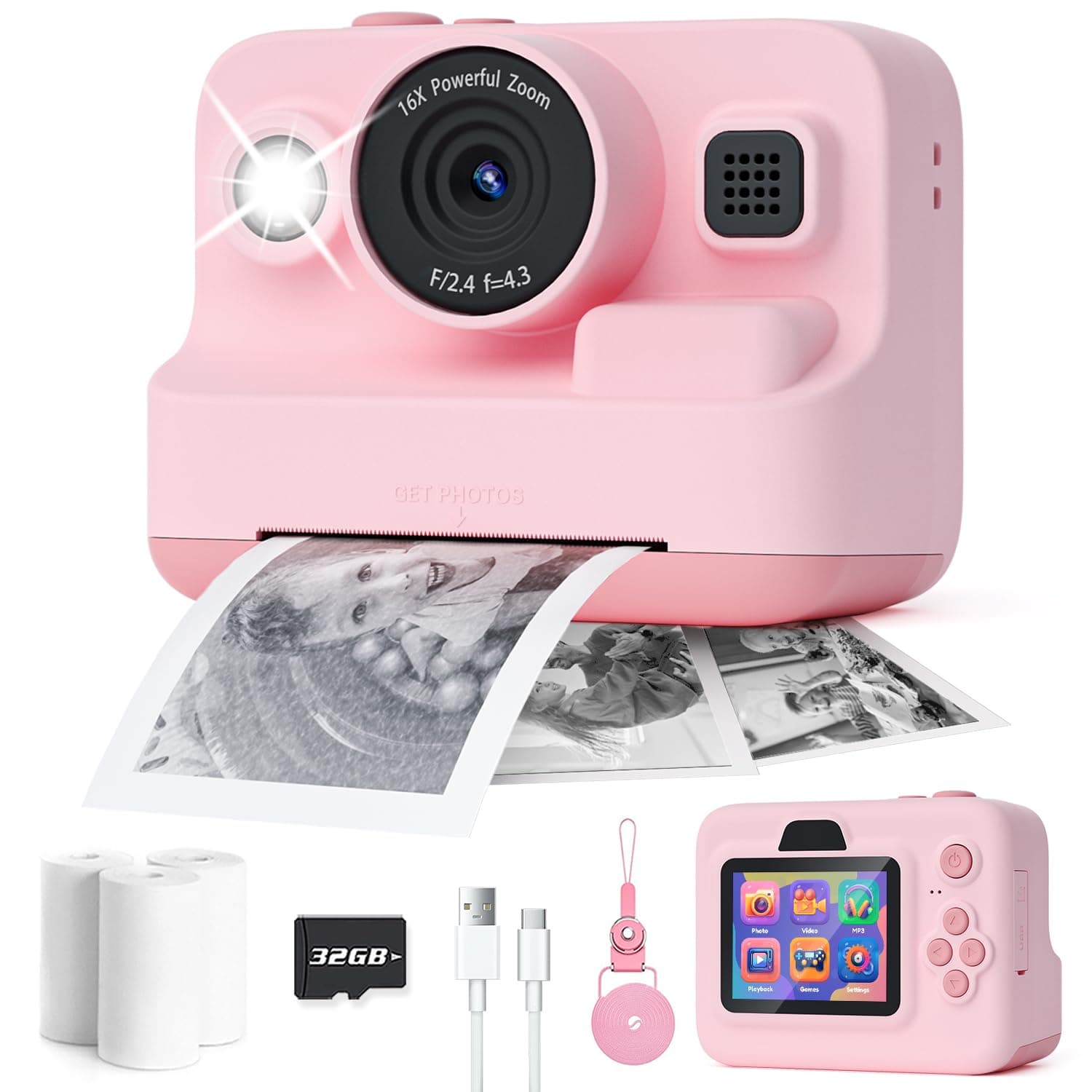 Dylanto Kids Camera Instant Print, 1080P Kids Instant Cameras na Nagpi-print ng mga Larawan, Mga Regalo sa Pasko at Kaarawan para sa mga Batang Babae Edad 3-12