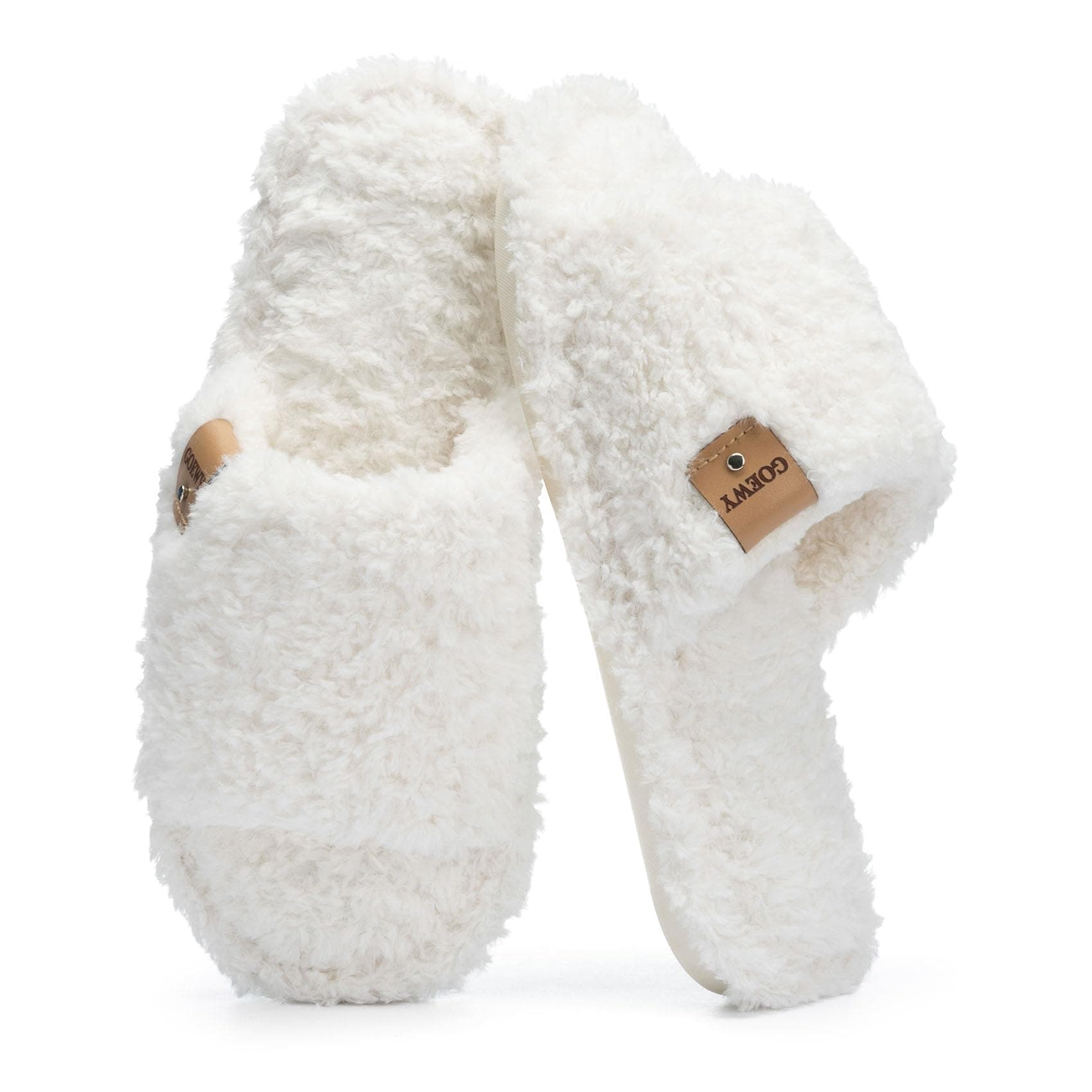 Fuzzy Open Toe Slippers for Women Indoor Cozy Memory Foam Slip On House Slides Shoes Gifts for Womens Her Mom White 7-8