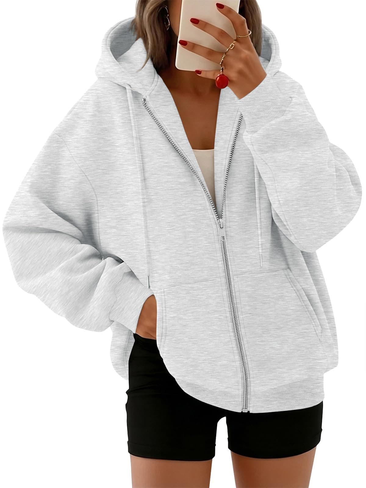 Trendy Queen Womens Zip Up Hoodies 2026 Oversized Sweatshirt Medium Grey