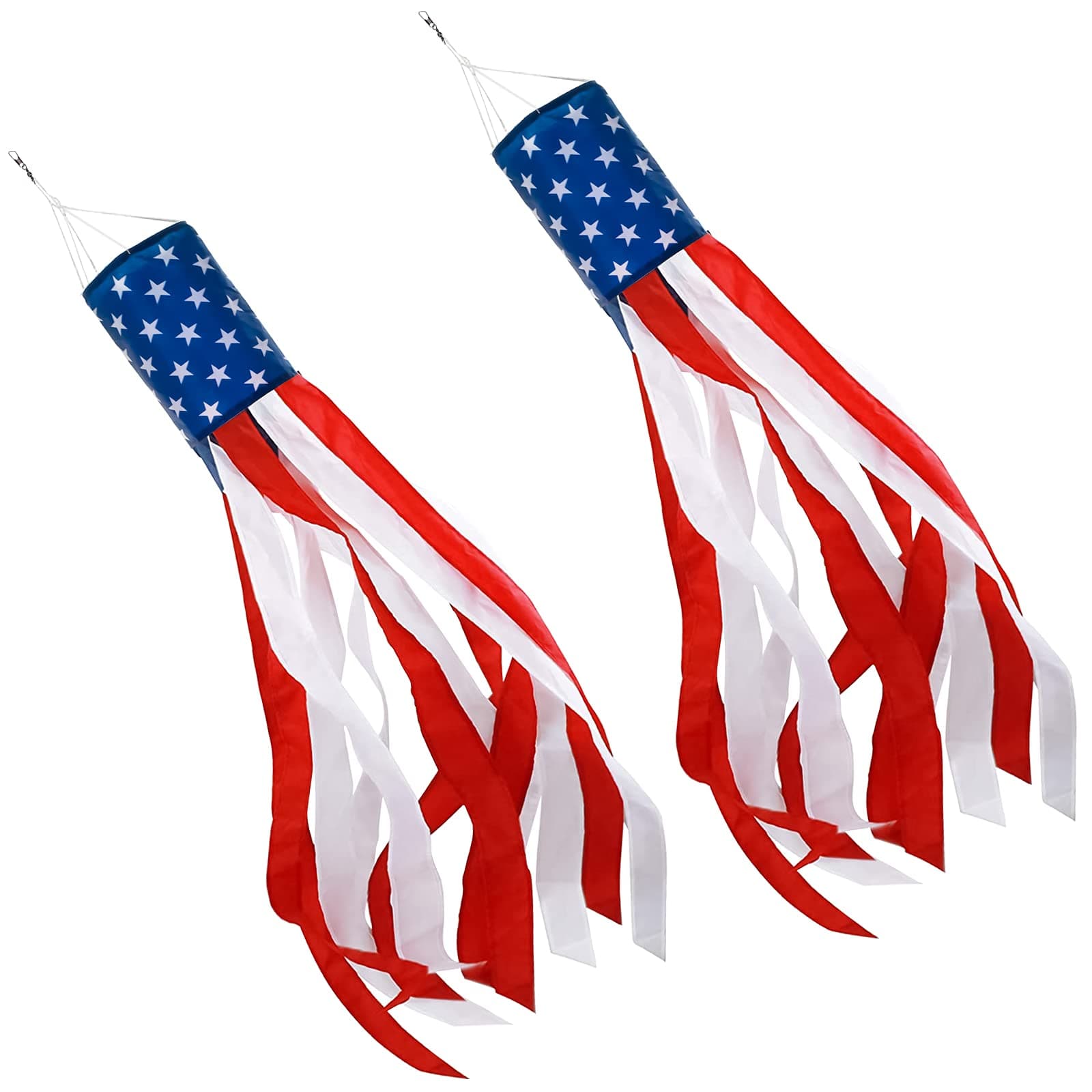 4th of July Decor,Set of 2 American Flag Windsock 60 Inch,Yard/Garden Clearance Outdoor Decorations Hanging,Wind Socks Hanging with Embroidered Stars Stripes,Fourth of July USA Patriotic Decoration