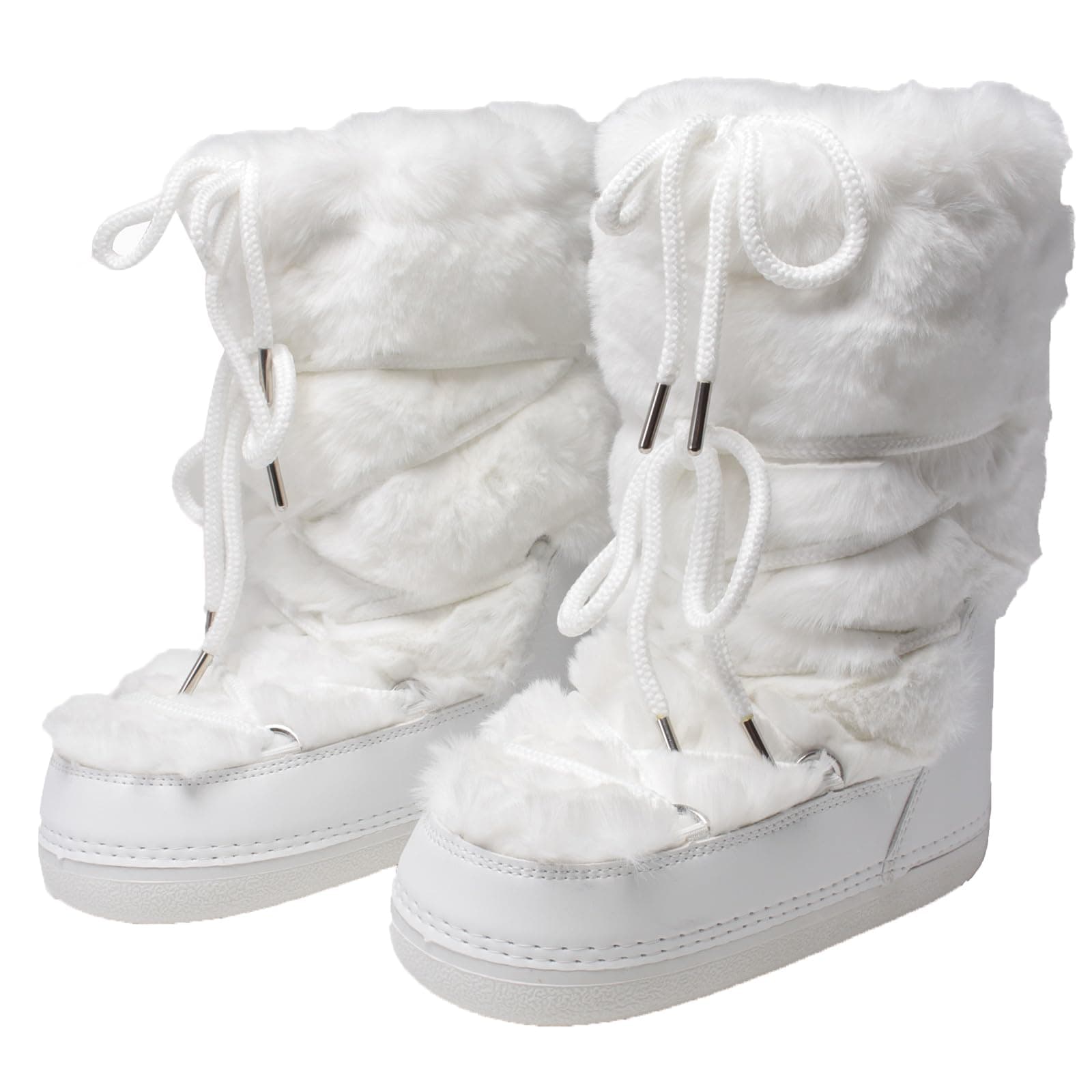 Faux Fur Boots for Women - Fuzzy Fluffy Furry Water Resistant Snow Boots for Women - Anti-Slip with Cotton Sponge Lined and TPR Rubber Sole Black White Fur Boots 8-9 White