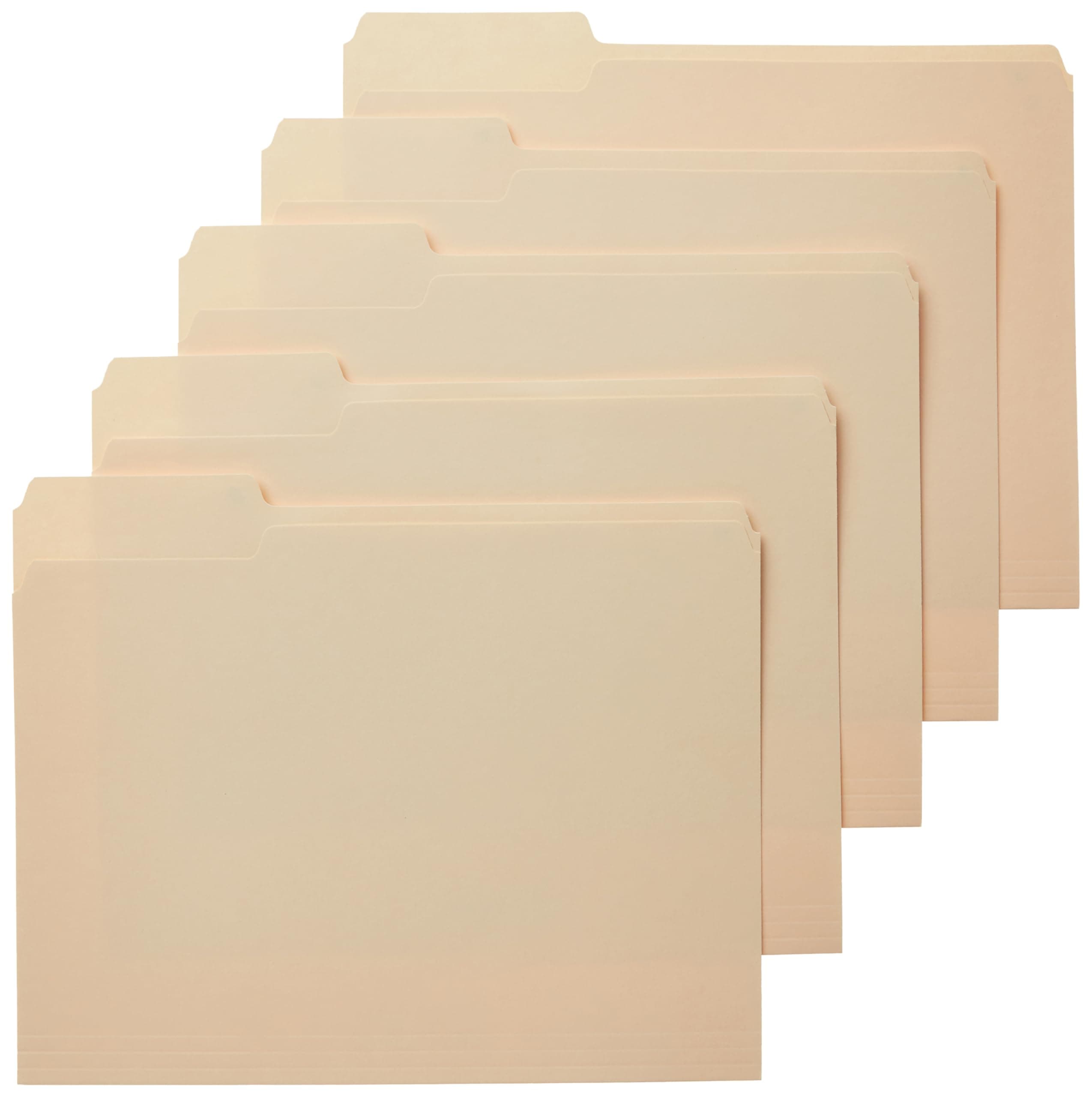 Amazon Basics File Folders with Tabs for Filing, 1/3-Cut Tab, Assorted Positions, 8.5x11 inches, Letter Size, Manila, Pack of 100 Manila Letter