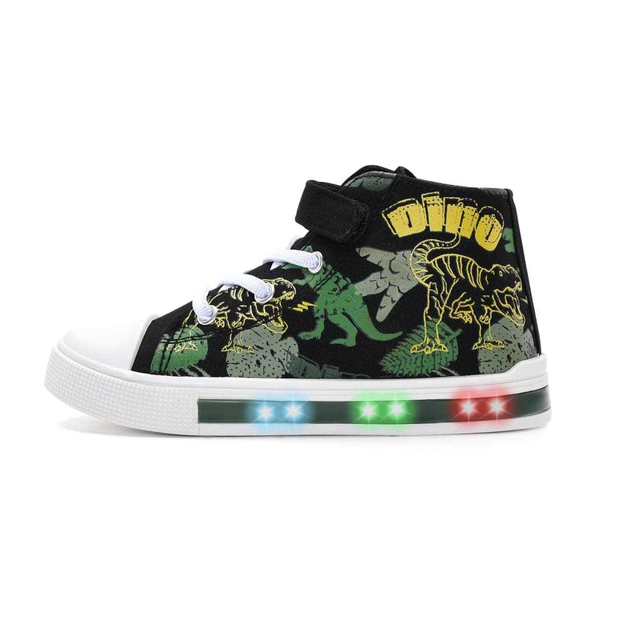 EUXTERPA Kids Toddler Sneakers Light Up Flashing Shoes Girls Boys Easy Fasten High Top Walking Canvas Sneaker 8 Toddler Green Dinosaur
