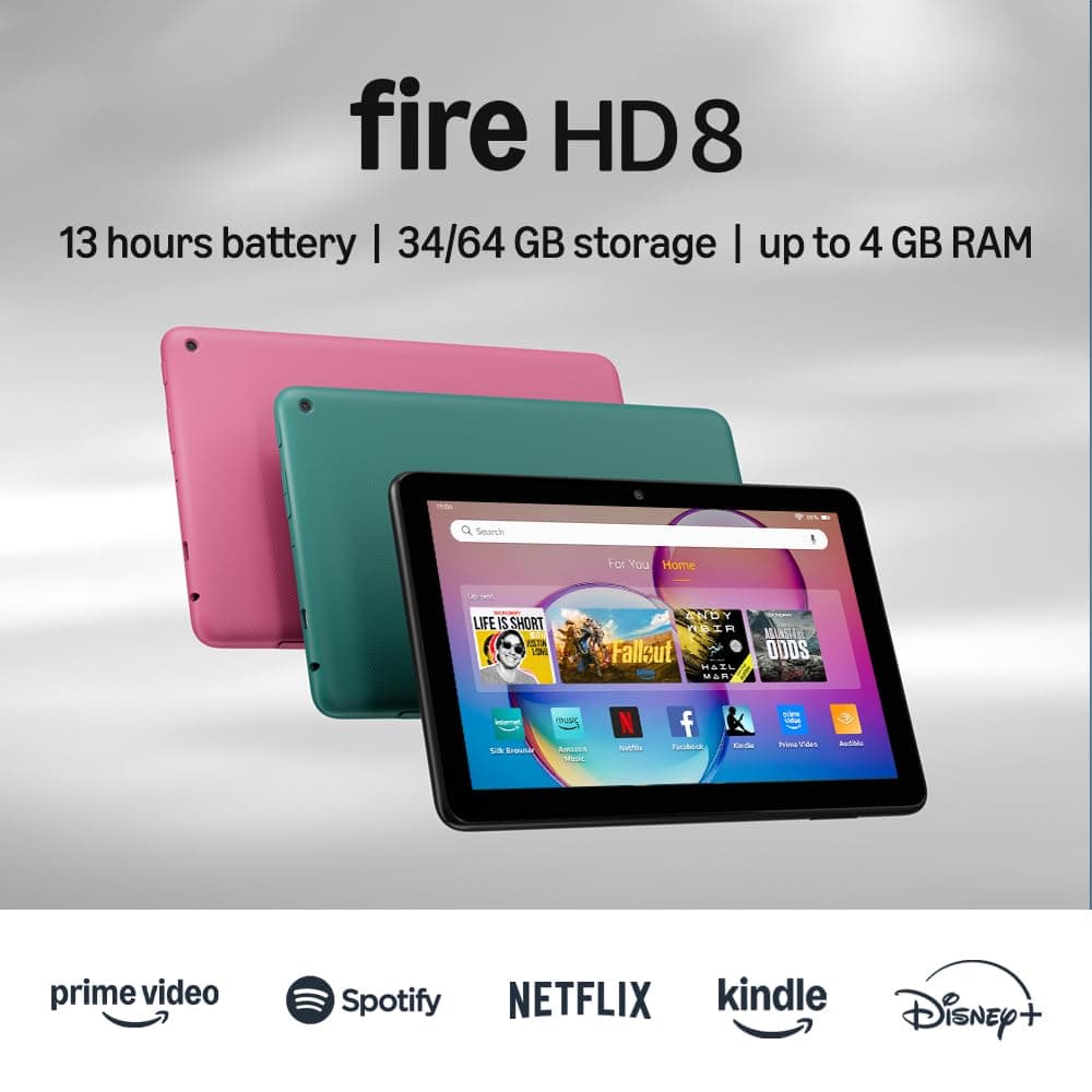 Amazon Fire HD 8 tablet (newest model), 8” HD Display, 3GB memory, 32GB, designed for portable entertainment, Emerald 32 GB Lockscreen Ad-Supported Emerald Fire HD 8