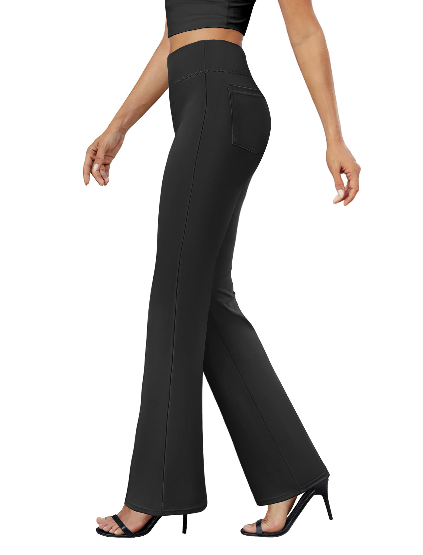Womens Bootcut Dress Pants Business Casual Work Pants with Pockets High Waist Stretchy Trousers Pull On Office Slacks Black X-Large