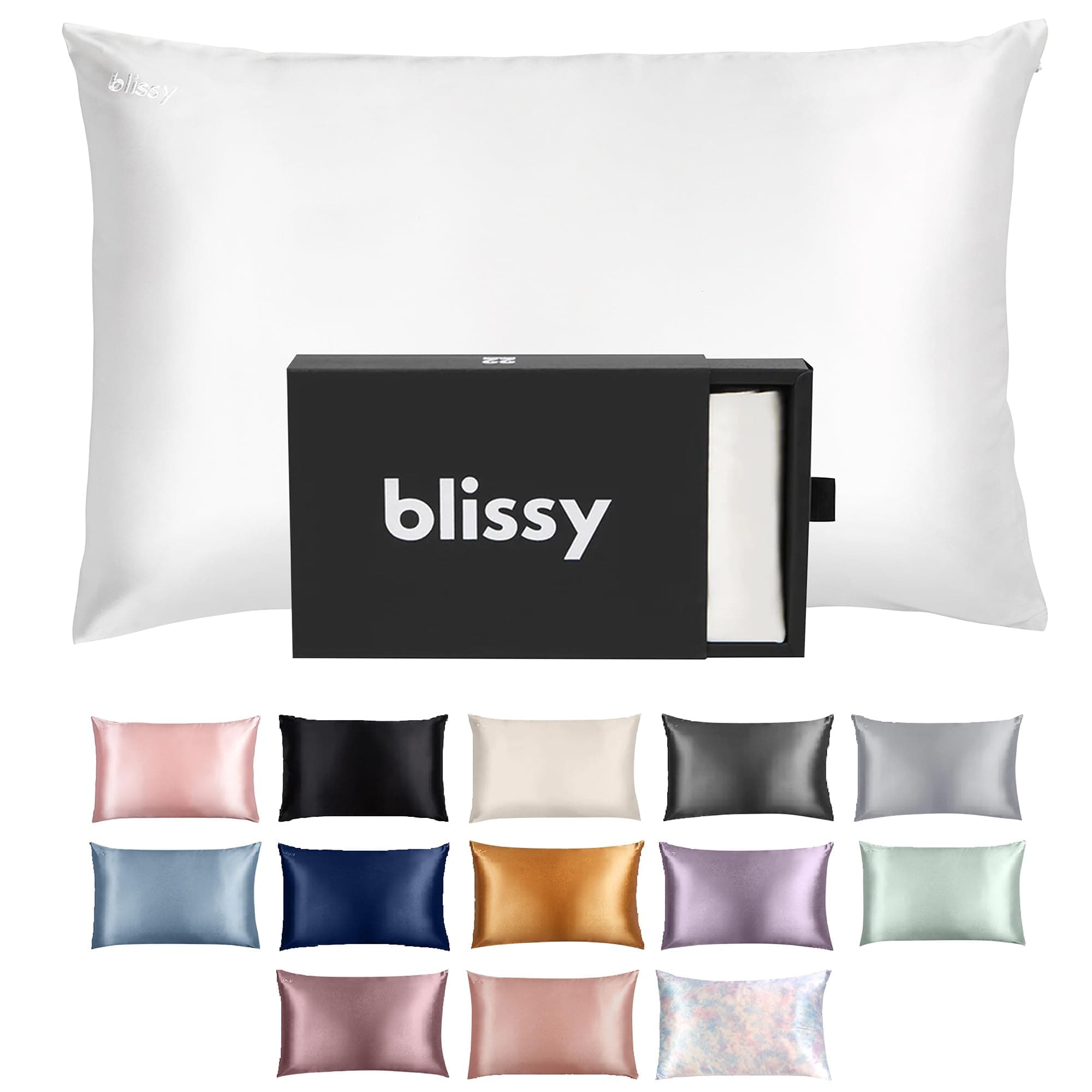 Blissy Silk Pillowcase - 100% Pure Mulberry Silk - 22 Momme 6A High-Grade Fibers - Silk Pillow Cover for Hair & Skin - Regular, Queen & King (Blissy White, Standard) Blissy White Standard