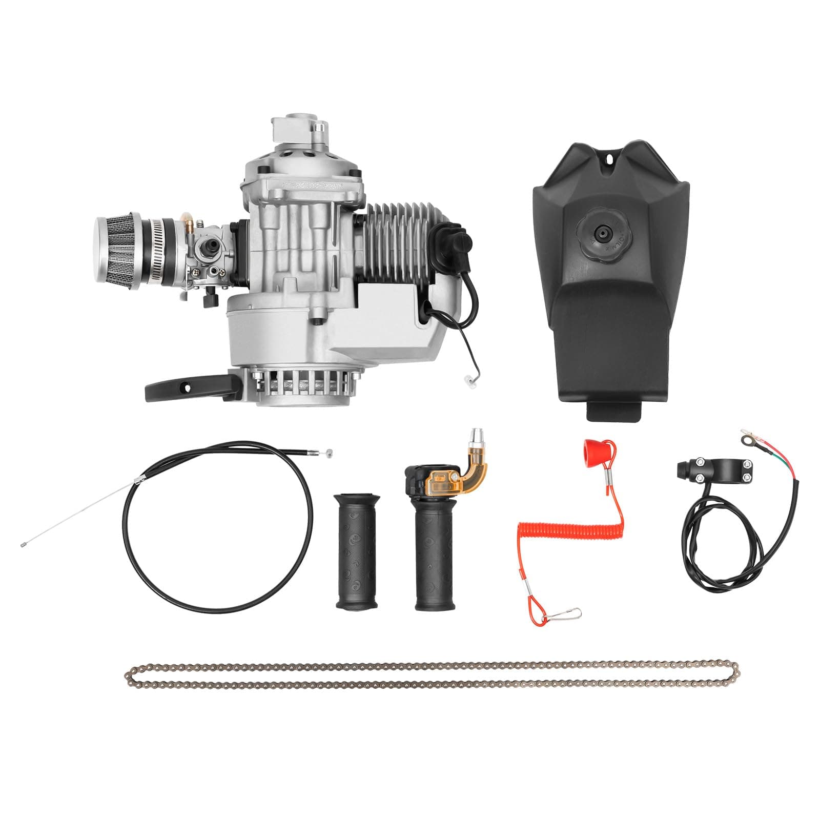 49cc Bicycle Engine Kit,2 Stroke Gas Motorized Bike Conversion Kit,Gasoline Petrol Bicycle Motor Refit Fit for Pocket Bike, Mini Dirt Bike, 1, Silver, Black