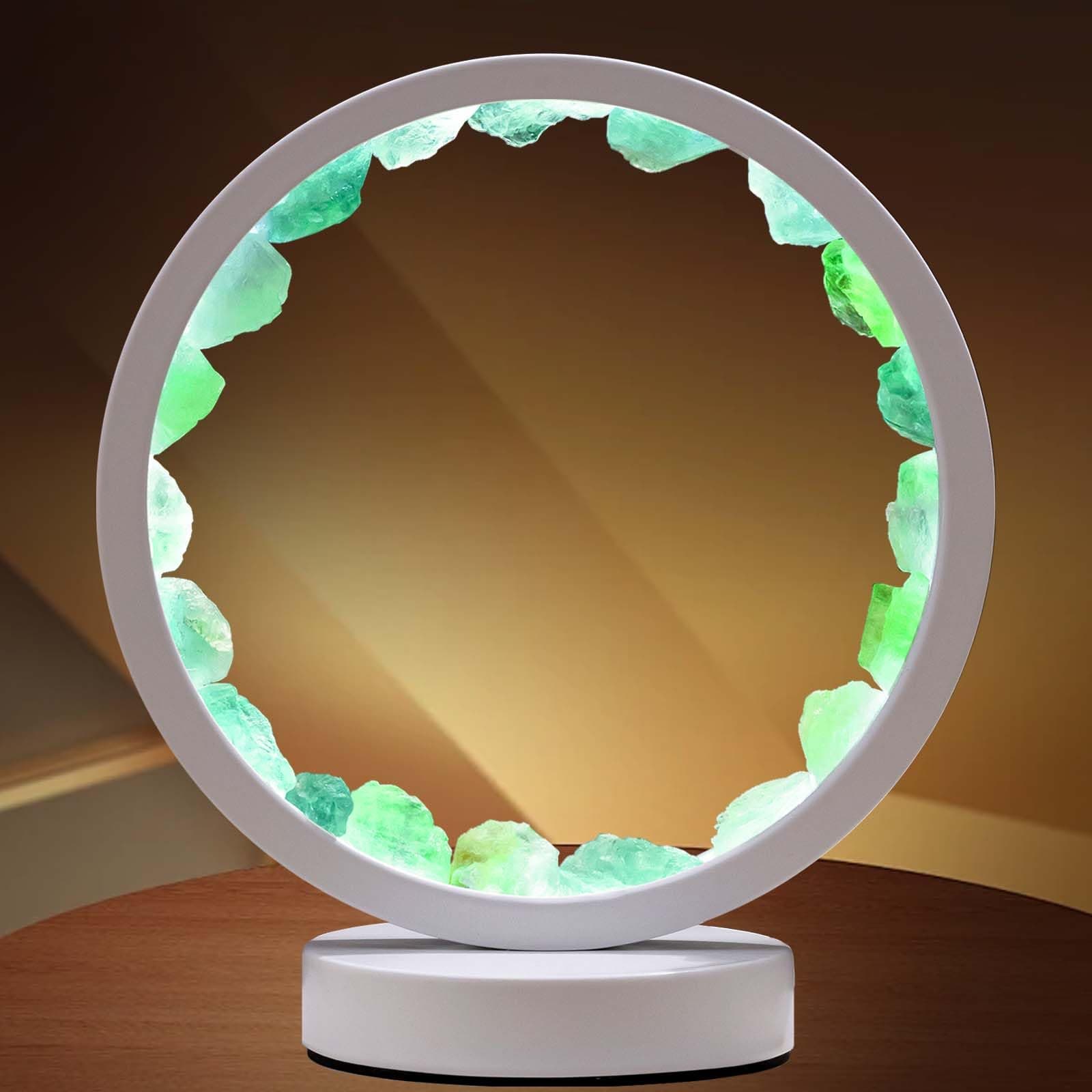 Runyangshi Natural Crystal Green Fluorite Round White Frame Tri-Color Ambient Light Home Decoration Night Light Mother's Day Gift