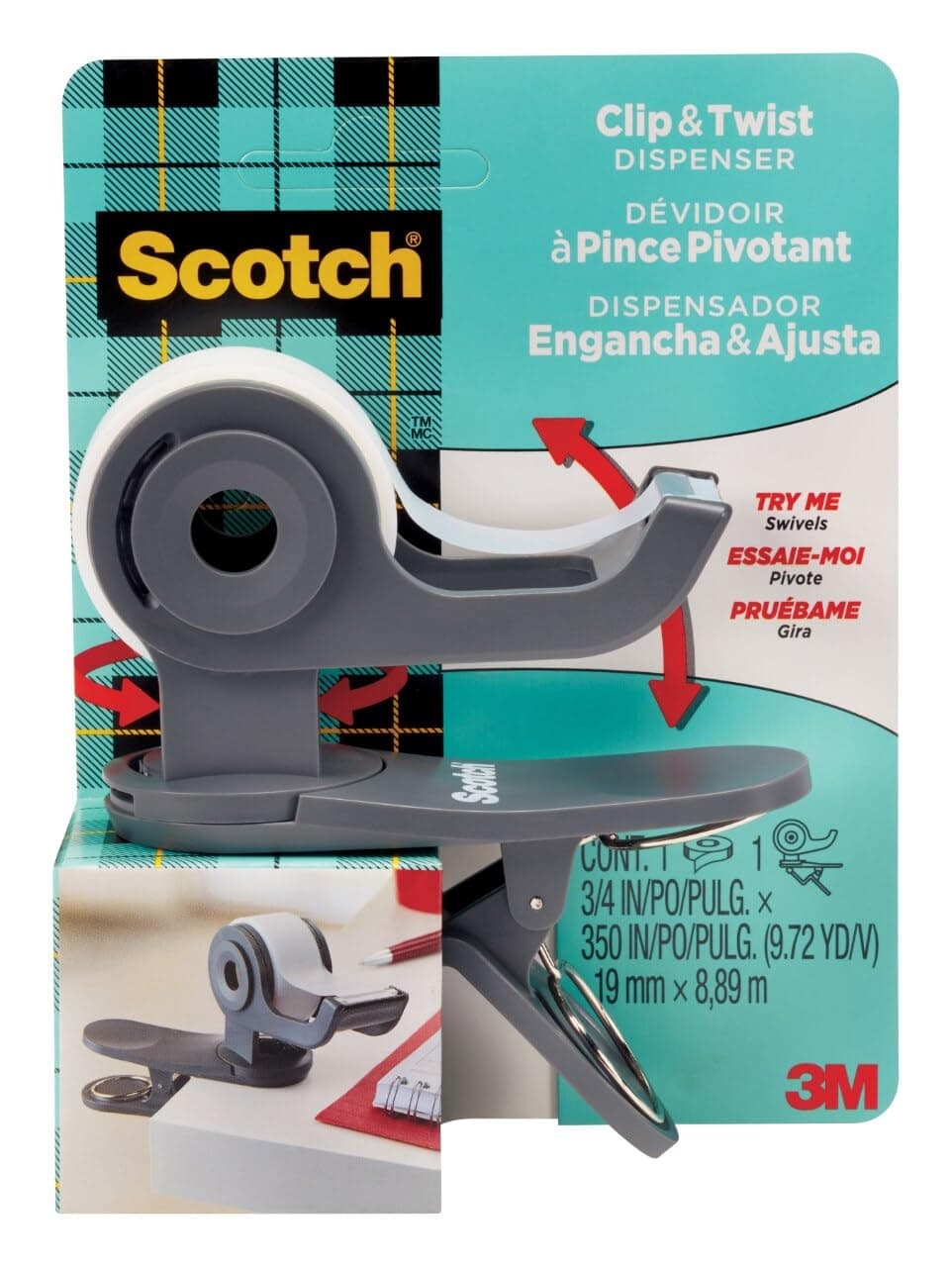 Scotch Desktop Tape Dispenser, Great for Gift Wrapping, 1 Dispenser (C19-CLIP-CCW) 1-Pack