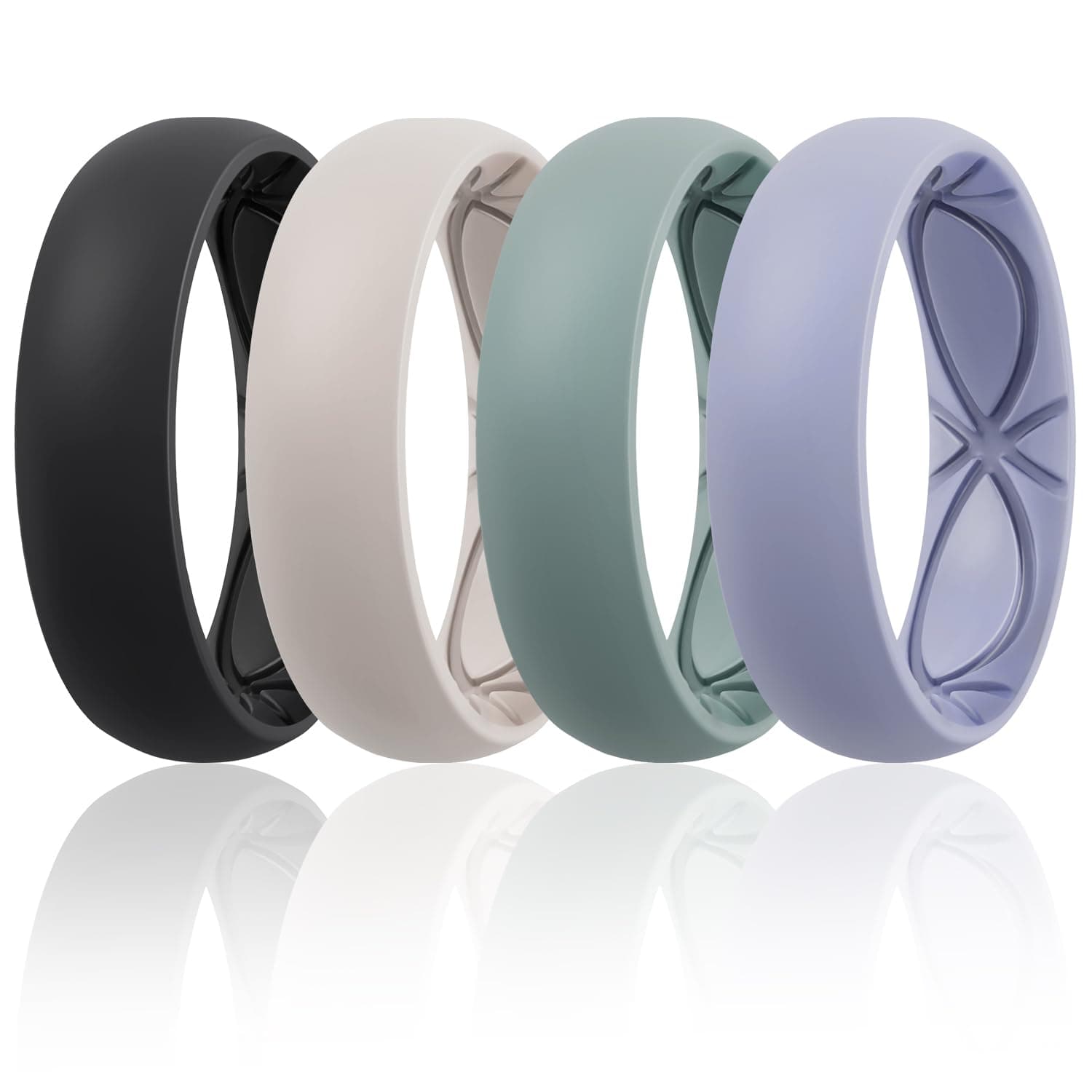 Egnaro 4/5/8 Variety Multipack Ergonomic Breathable weeding band Rings, 6mm Wide - 2mm Thick Rubber Wedding rings Women, silicone Rings Women with Half Size SETA1-Black,Cool gray,Light gray green,Lavender 6.5-7