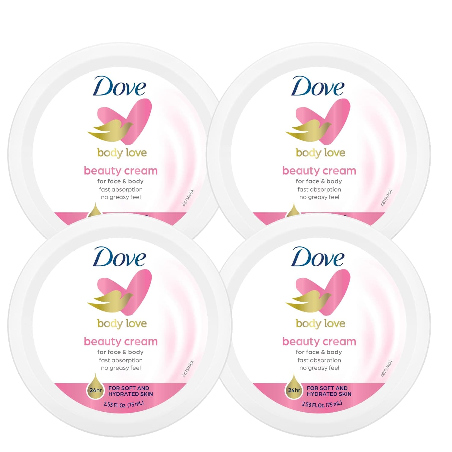 Dove Nourishing Body Care, Face, Hand, and Body Beauty Cream for Normal to Dry Skin Lotion for Women with 24-Hour Moisturization, 4-Pack, 2.53 Oz Each Jar 2.53 Fl Oz (Pack of 4)