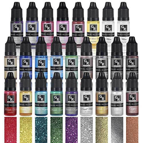 Metallic Alcohol Ink Set -26 Metallic Colors Alcohol Based Ink for Resin Art, Fluid Art,Resin Craft,Resin Petri Dish,Alcohol Ink Paint for Yupo,Tumbler (Metallic 26 Color Set)
