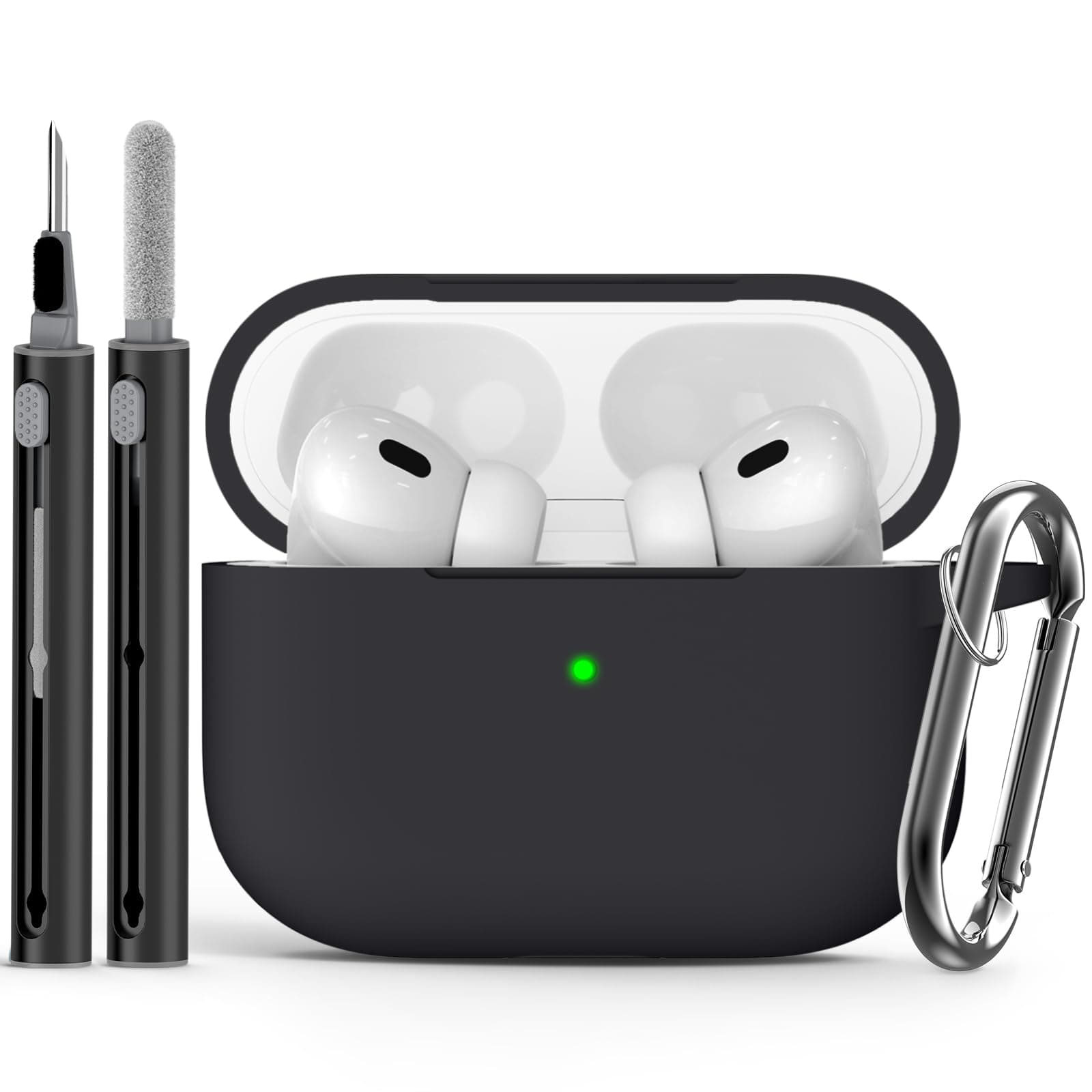 Ljusmicker for AirPods Pro Case Cover with Cleaner Kit,Soft Silicone Protective Cover for Apple AirPod Pro 2nd/1st Generation Case for Women Men,AirPods Pro 2/Pro Case Accessories with Keychain-Black