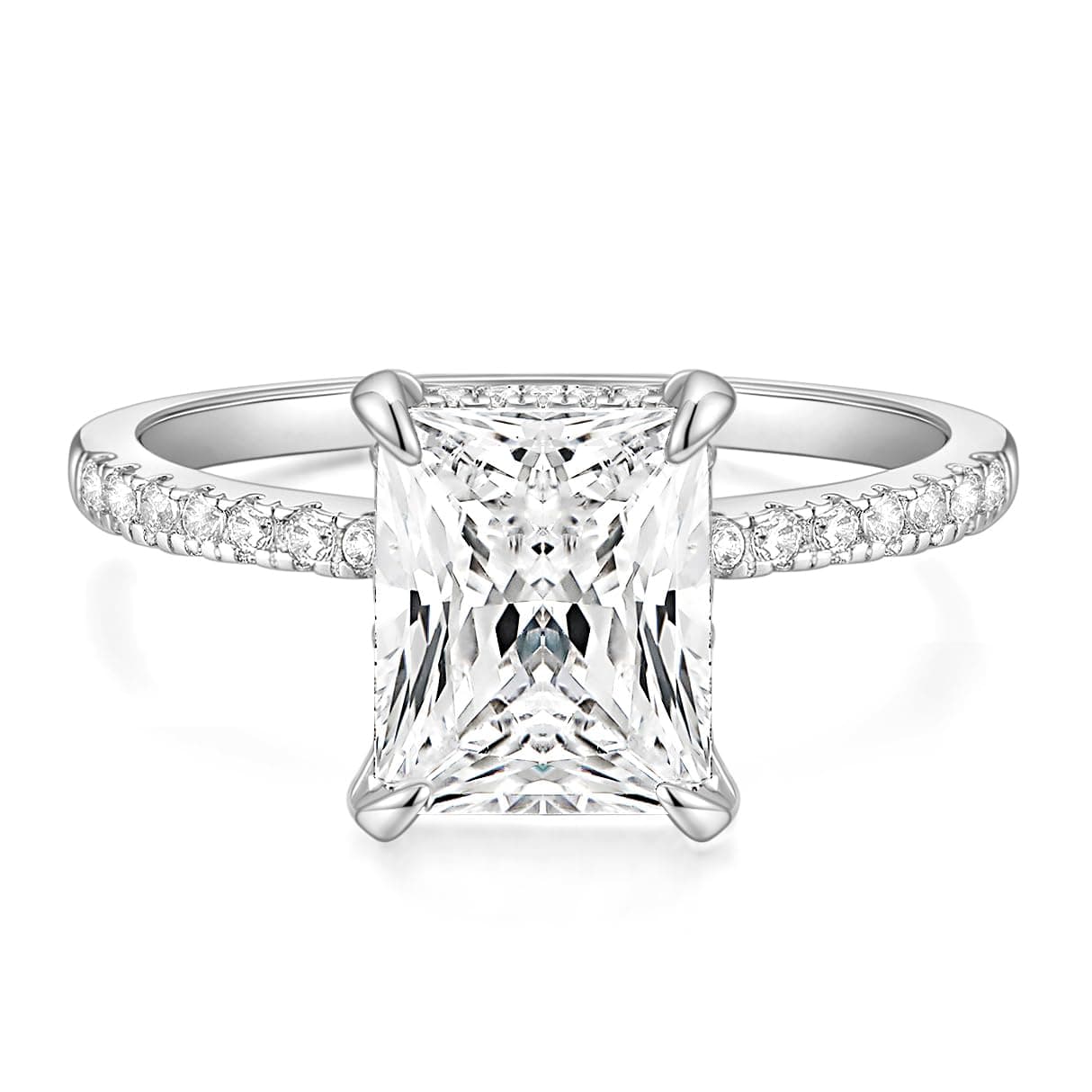 TIGRADE 4CT Engagement Ring for Women Radiant Cut Cubic Zirconia Wedding Band CZ Promise Anniversary Ring Size 3-13 Silver 7.5