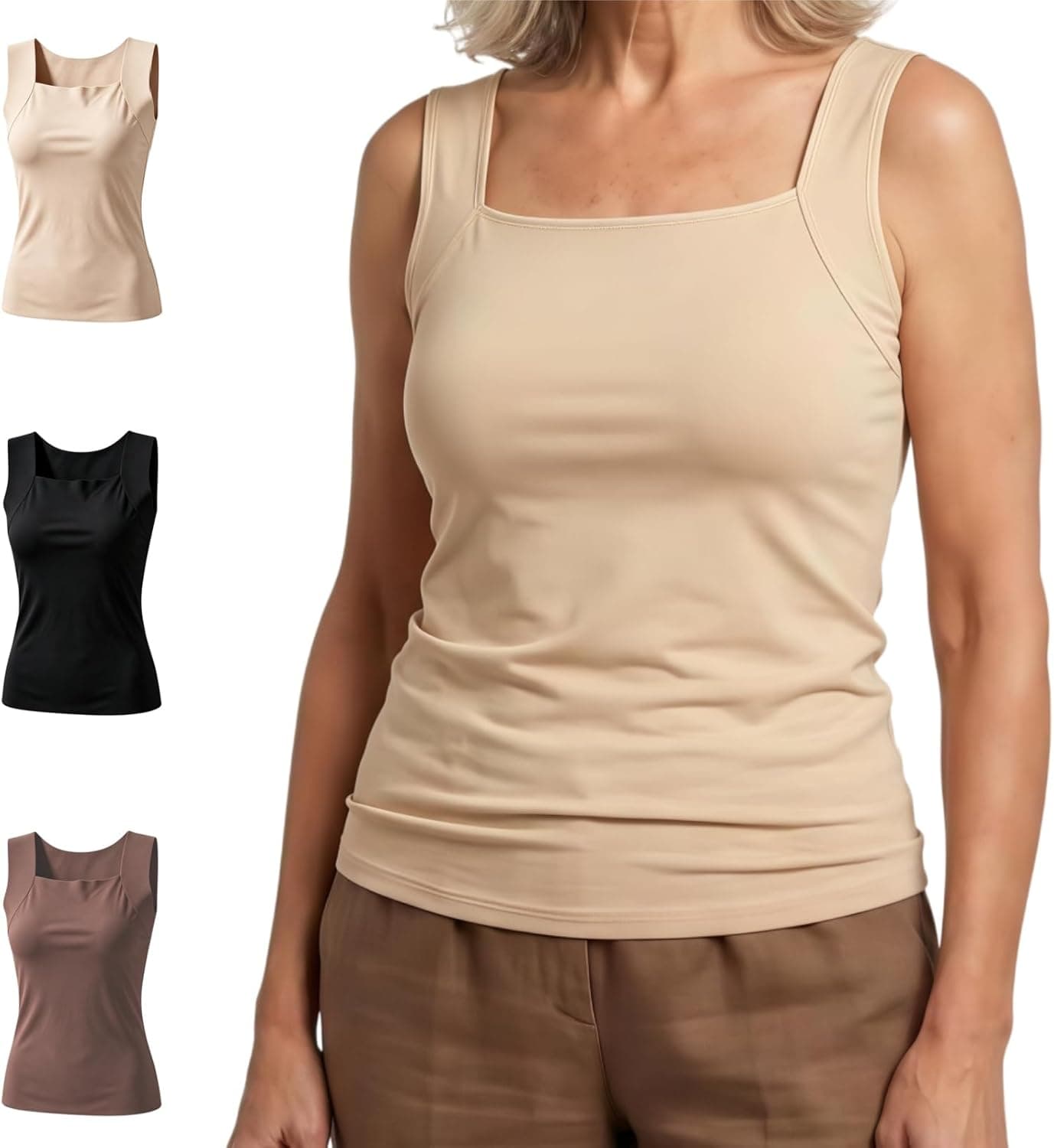 Avulea Built in Comfort Bra Tanktop, Seamless Built-in Bra Cami (Beige,X-Large) at Amazon Women’s Clothing store