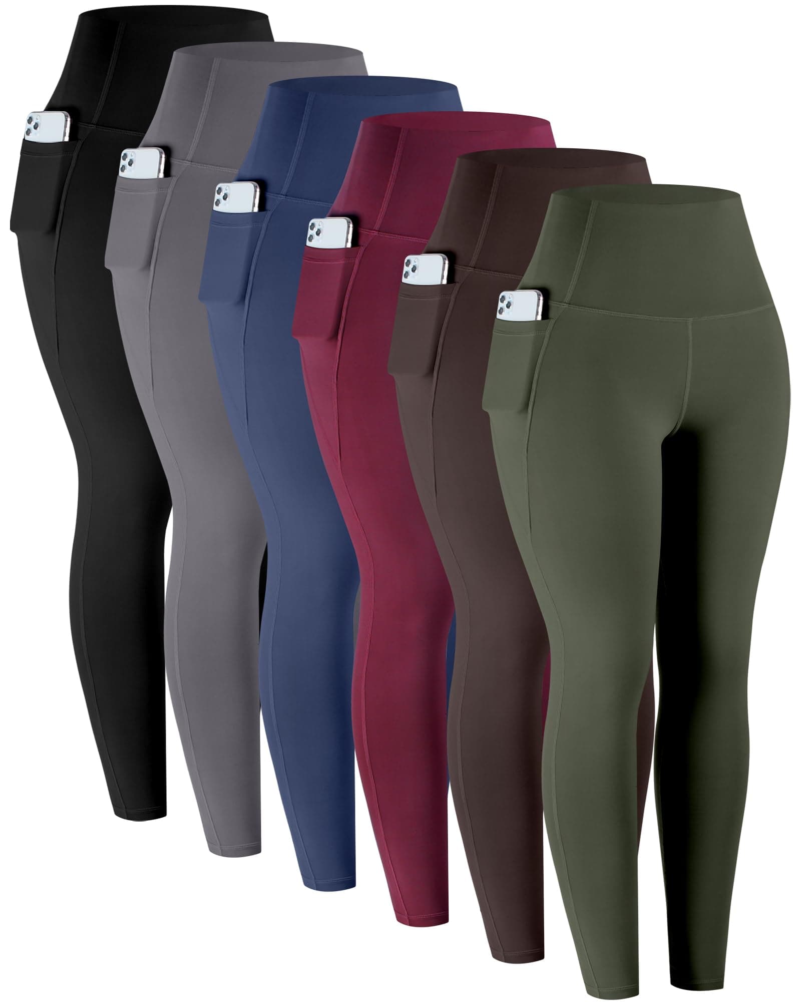 LZYVOO Leggings with Pockets for Women, 6 Packs Soft High Waisted Tummy Control Workout Yoga Pants 6 Packs - Black,gray,navy,burgundy,army Green,brown X-Large