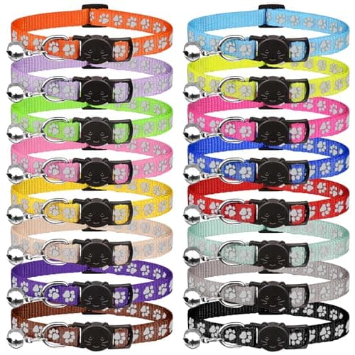 16 PCS Breakaway Cat Collars with Bells Reflective Cat Collar Safety Nylon Kitten Collars Cat Collars for Girl Boy Cats(6"-9")