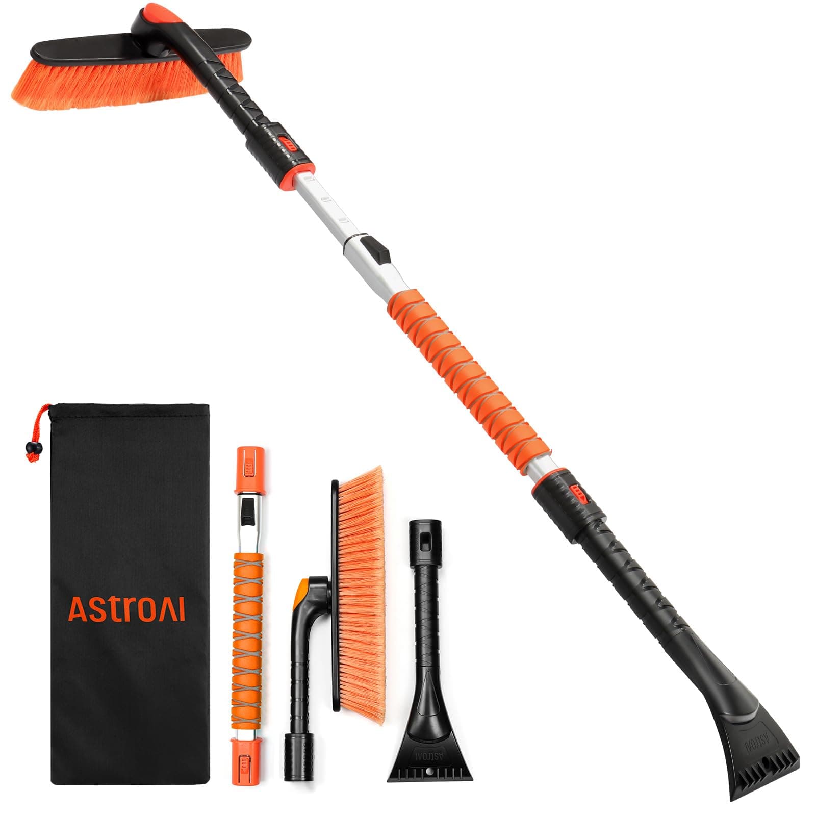 AstroAI 47.2" Ice Scrapers for Car Windshieldand Extendable Snow Brush with Foam Grip and 360° Pivoting Brush Head for Christmas Car Auto Truck SUV(Orange) Orange Medium