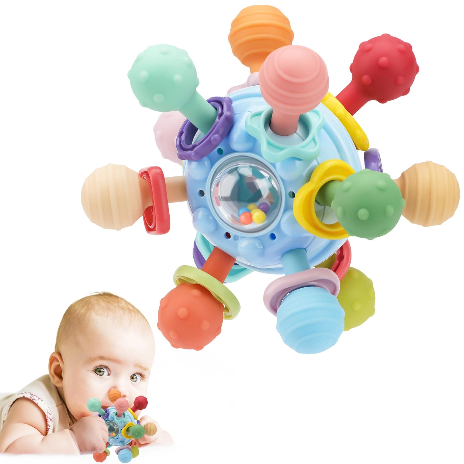 Baby Montessori Sensory Toys for 0-6 6-12 Months, Baby Teether Teething Toys for Babies 0 3 6 9 12 18 Months, Newborn Infant Learning Developmental Toys Gifts for 1 2 Year Old Boys Girls Blue