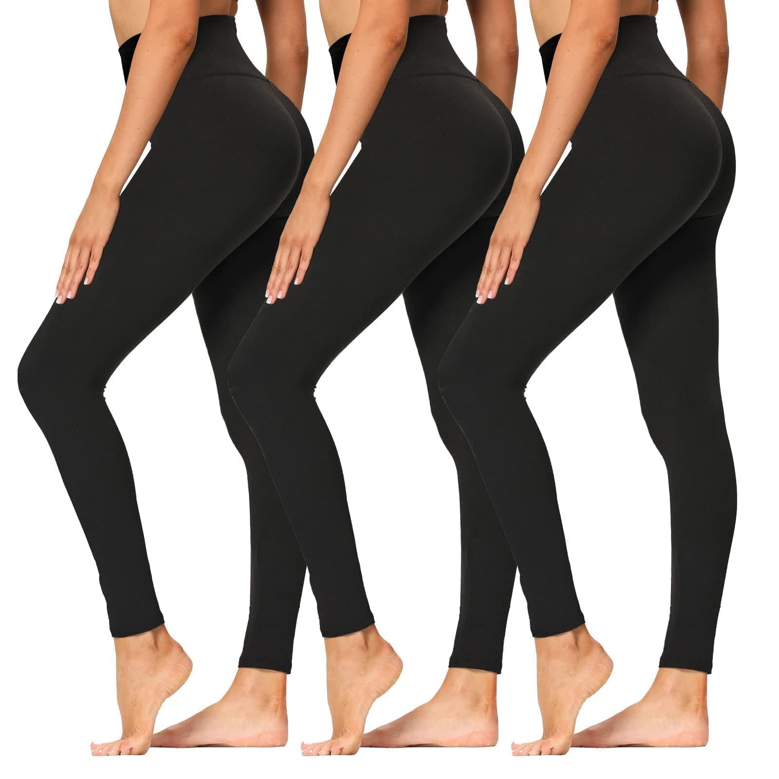High Waisted Leggings for Women - Soft Athletic Tummy Control Yoga Pants for Cycling Dance Tights No Pockets Large-X-Large 3 Pack Black, Black, Black