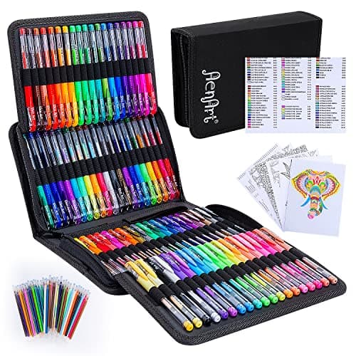 Gel Pens for Adult Coloring Books, 160 Pack Artist Colored Gel Pen with 40% More Ink, Black Case. Perfect for Drawing Doodle Crafts Journaling Planner