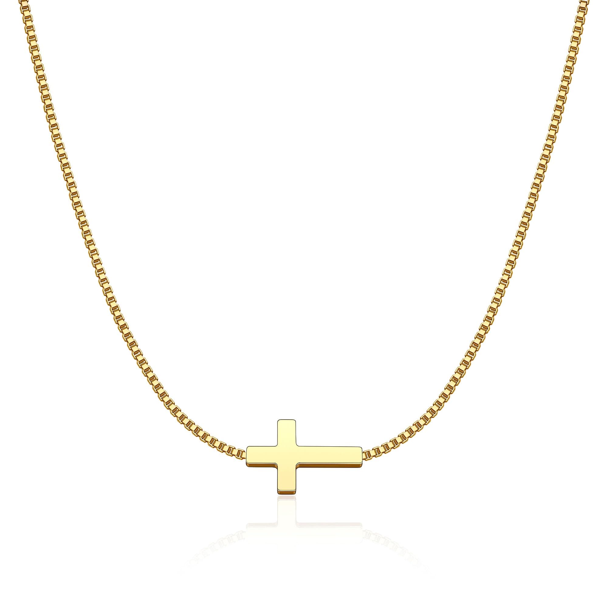 Cross Necklace for Women 14K Gold Silver Plated Dainty Small Cross Pendant Choker Simple Trendy Cute Cross Charm Chain Necklace Easter Basket Stuffers Baptism Religious Faith Jewelry Gift Box Chain Sideways Cross-GD