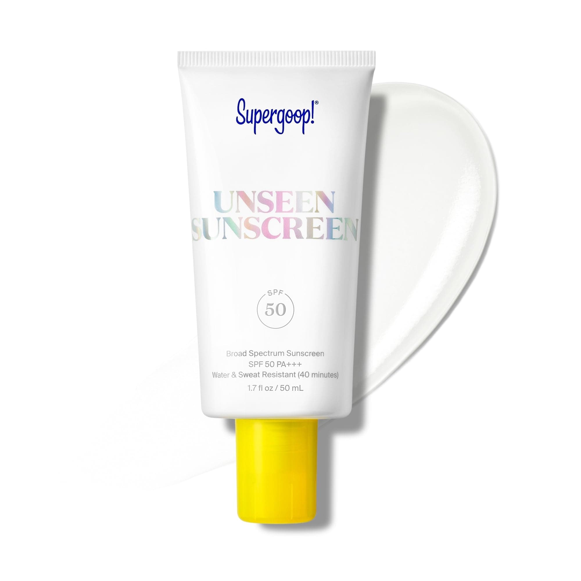 Supergoop! Unseen Sunscreen - SPF 50 - Clear & Invisible Face Sunscreen + Broad Spectrum + Makeup-Gripping Primer - Weightless, Scentless, Oil Free - For All Skin Types & Tones - 1.7 fl oz SPF 50 Lotion, 1.7 fl oz