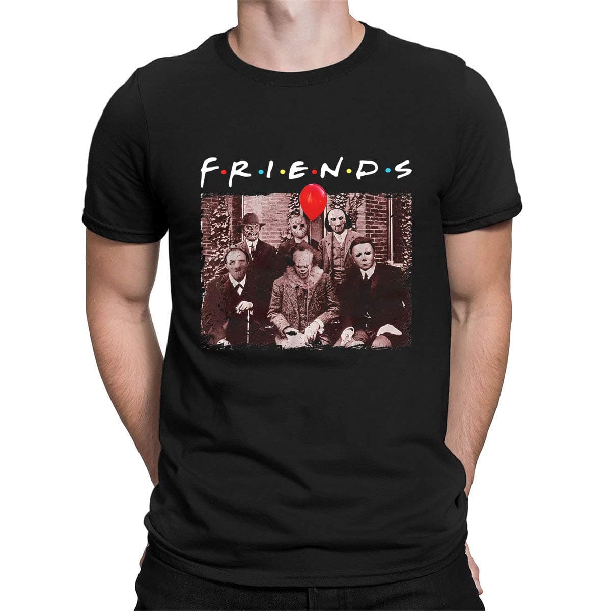 Horror Friends Halloween Shirts for Men Funny Scary Graphic Short Sleeve Fall Tee Blouse XX-Large Black Men