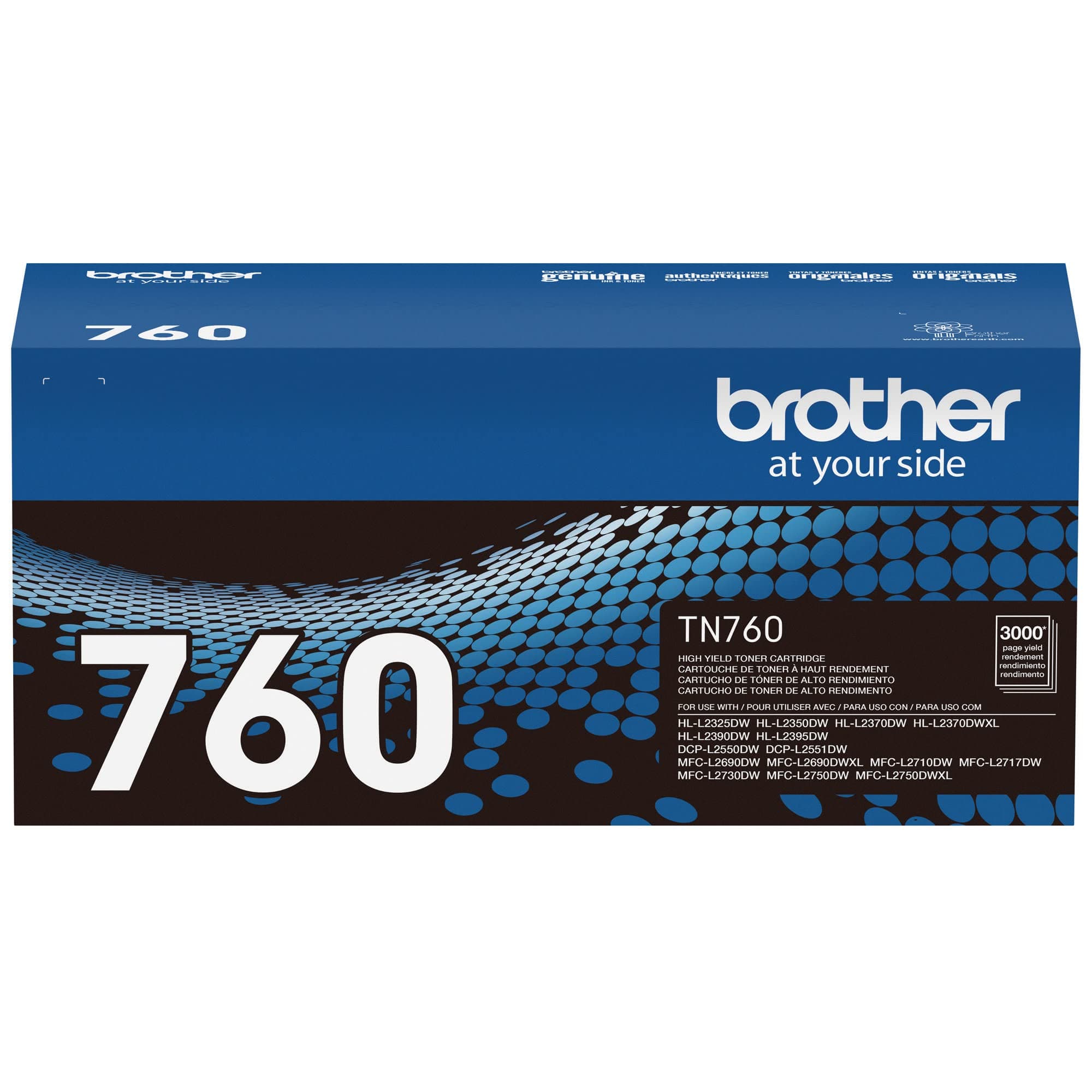 Brother Genuine TN760 High Yield Black Toner Cartridge, (For use with MFC-L2710DW MFC-L2750DW HL-L2350DW HL-L2370DW HL-L2395DW HL-L2390DW DCP-L2550DW Printers) High Yield Pack of 1