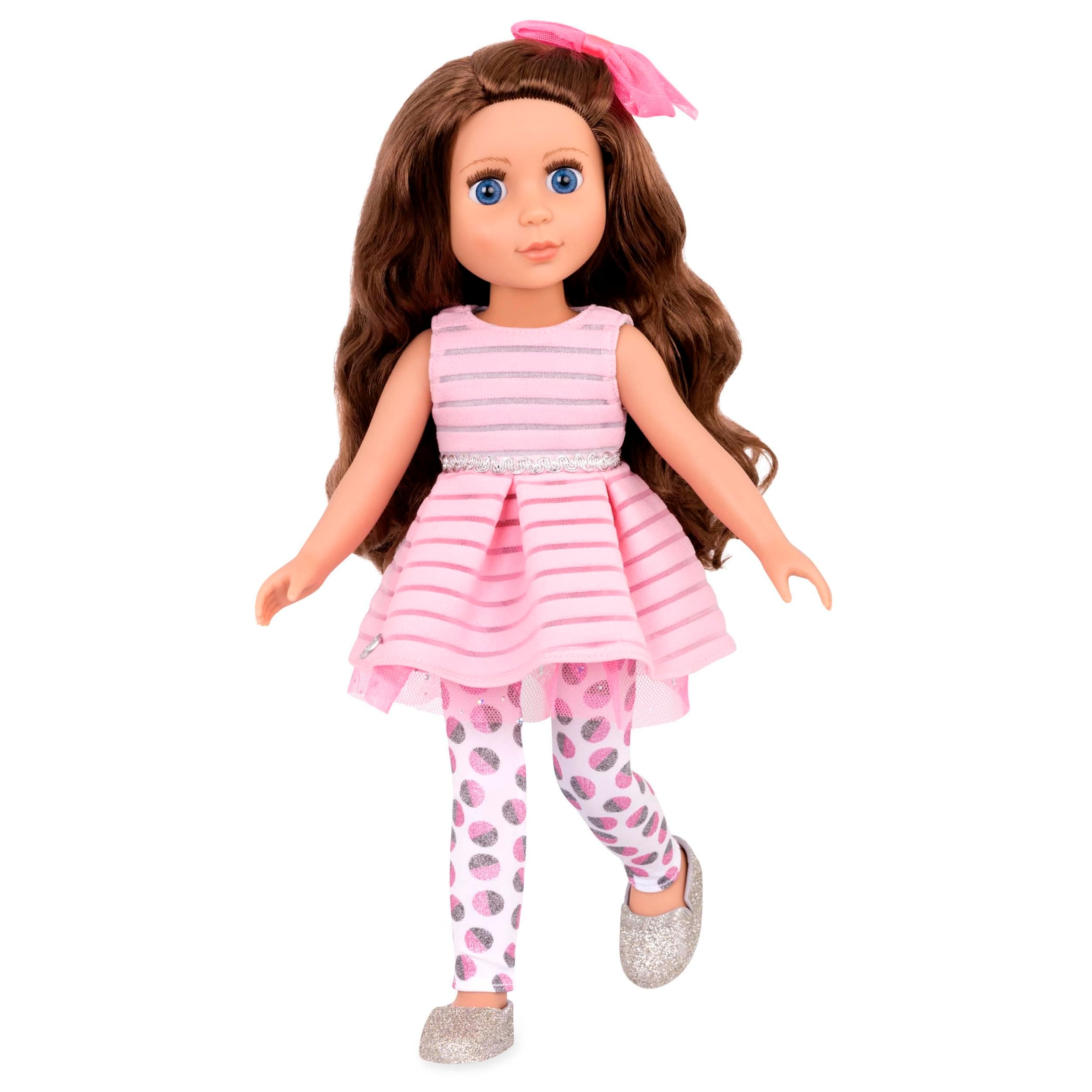 Glitter Girls – 14-Inch Fashion Doll – Brown Hair & Blue Eyes – Pink Dress, Glittery Shoes & Hairbow – Dolls for Girls 3+ Years – Bluebell